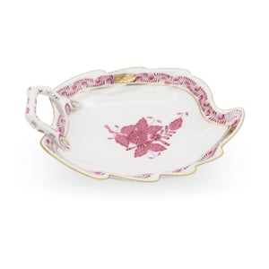 Herend Chinese Bouquet Pur Pur Leaf Tray - Porcelain Serving Dish - Purple Floral - Hungary Vintage - Rare Herend Collectible