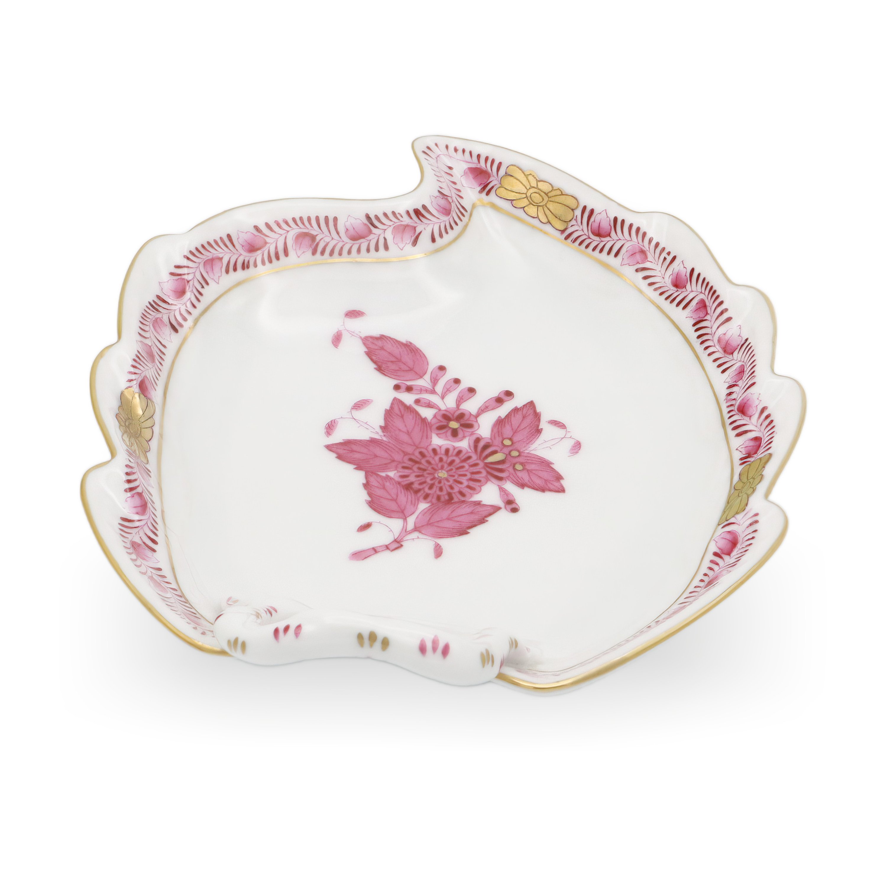 Herend Chinese Bouquet Pur Pur Leaf Tray - Porcelain Serving Dish - Purple Floral - Hungary Vintage - Rare Herend Collectible