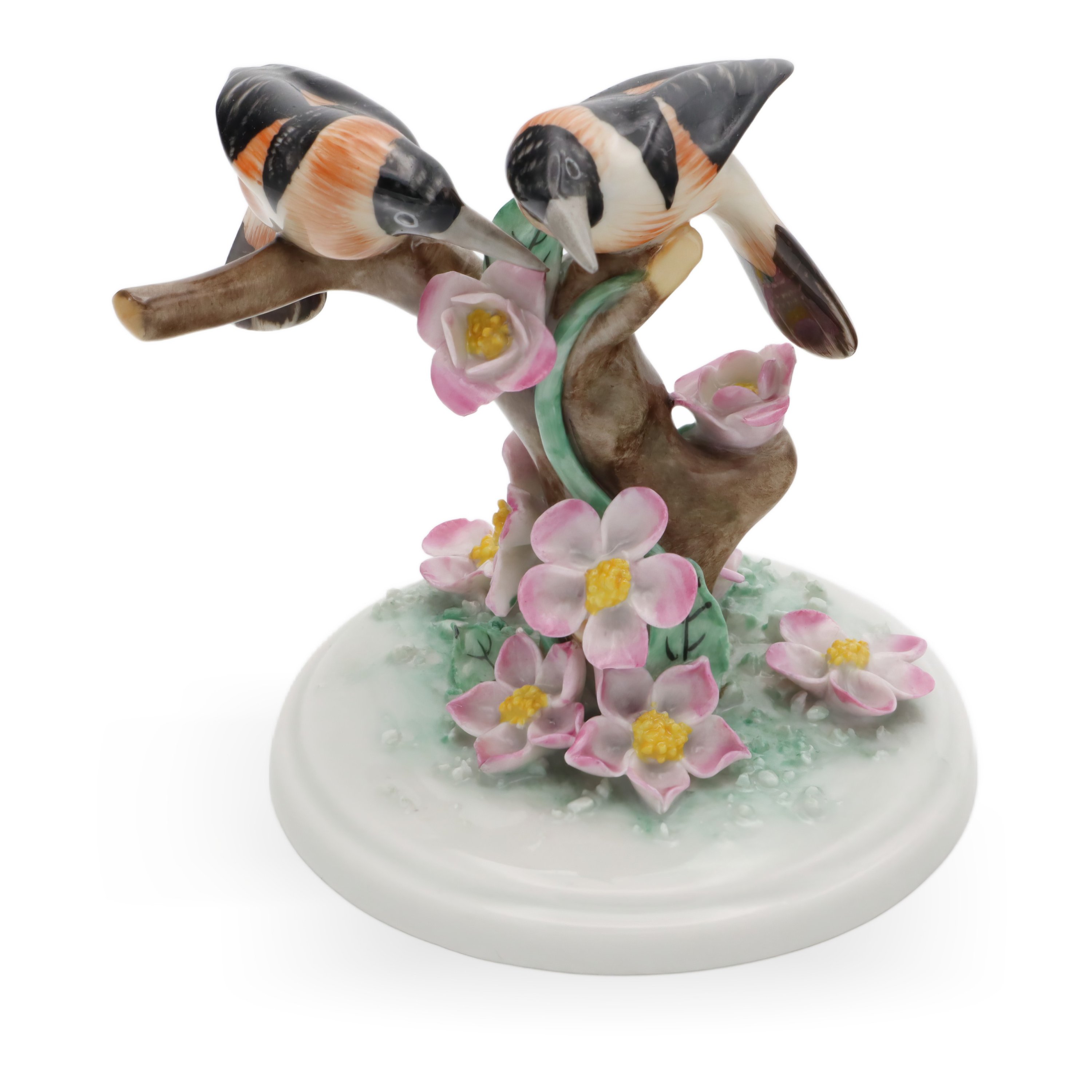 Herend Porcelain Birds Pink Flowers Rare - Hungary Hand Painted Figurine - Vintage Collectible Herendi Sculpture - Signed Marked