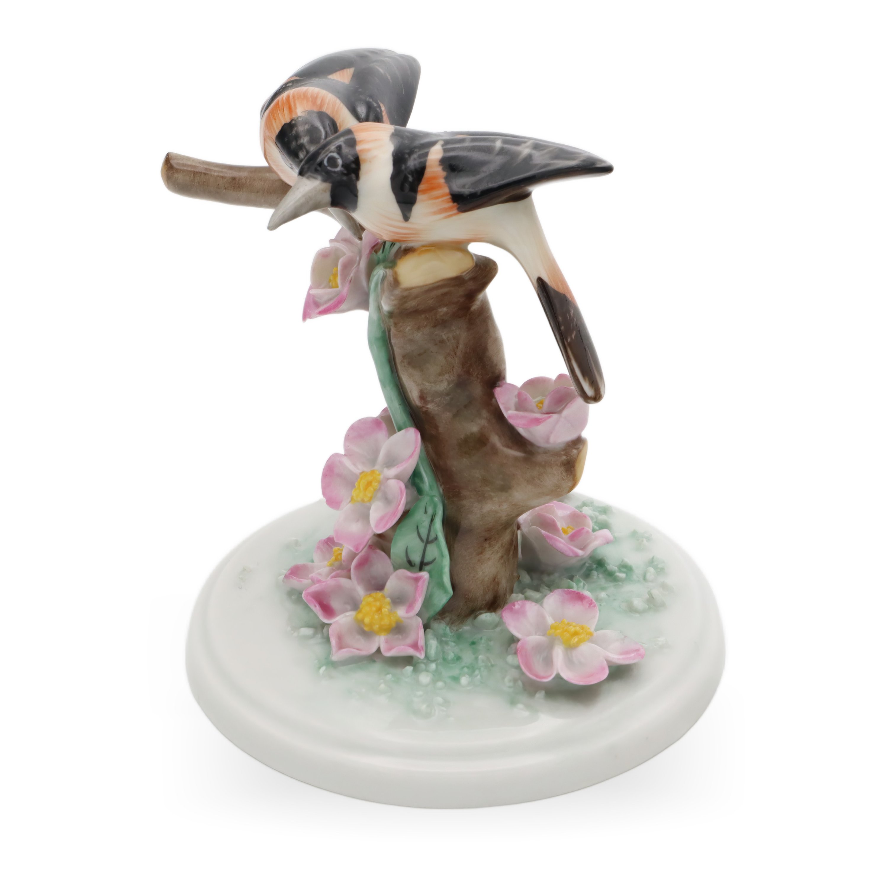Herend Porcelain Birds Pink Flowers Rare - Hungary Hand Painted Figurine - Vintage Collectible Herendi Sculpture - Signed Marked