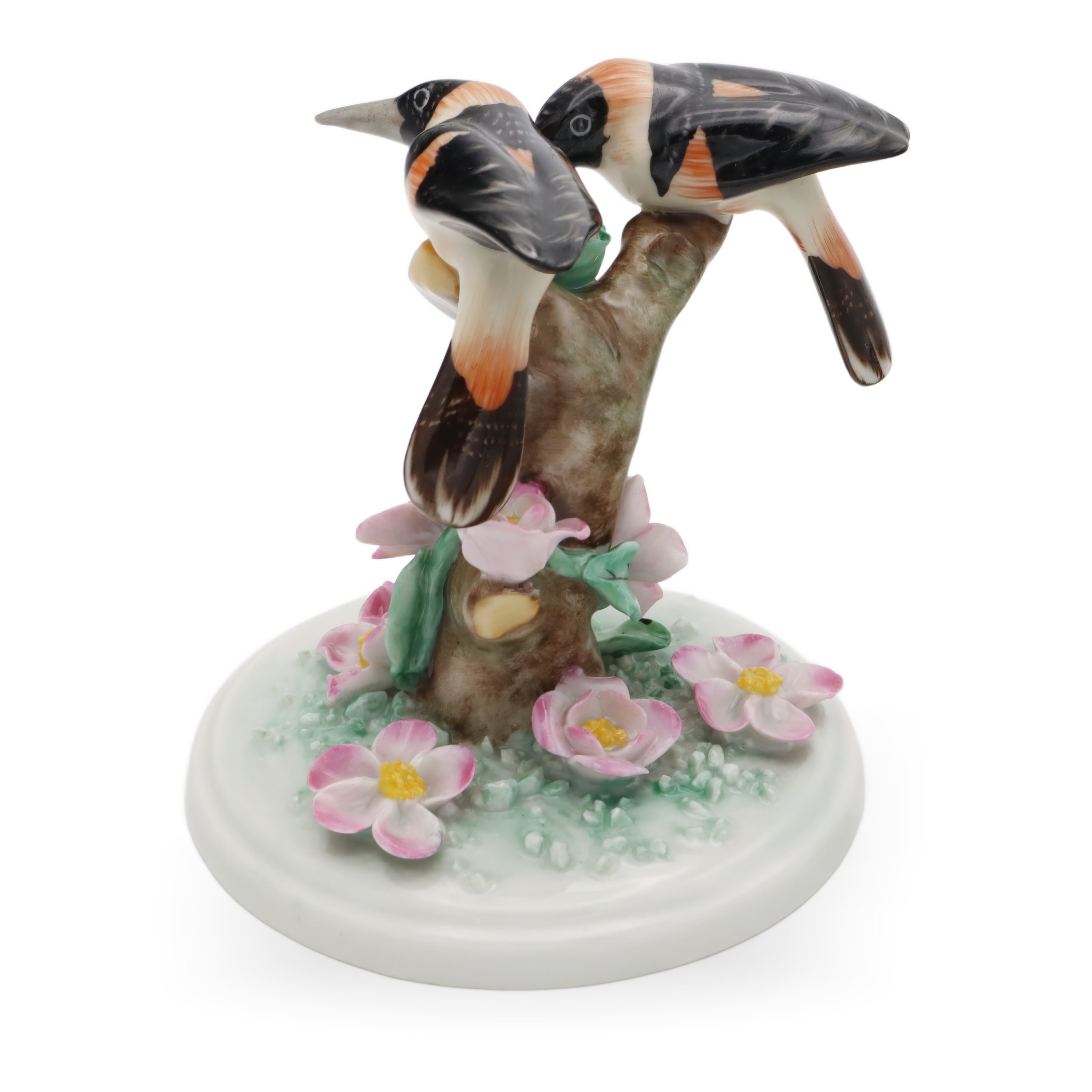 Herend Porcelain Birds Pink Flowers Rare - Hungary Hand Painted Figurine - Vintage Collectible Herendi Sculpture - Signed Marked