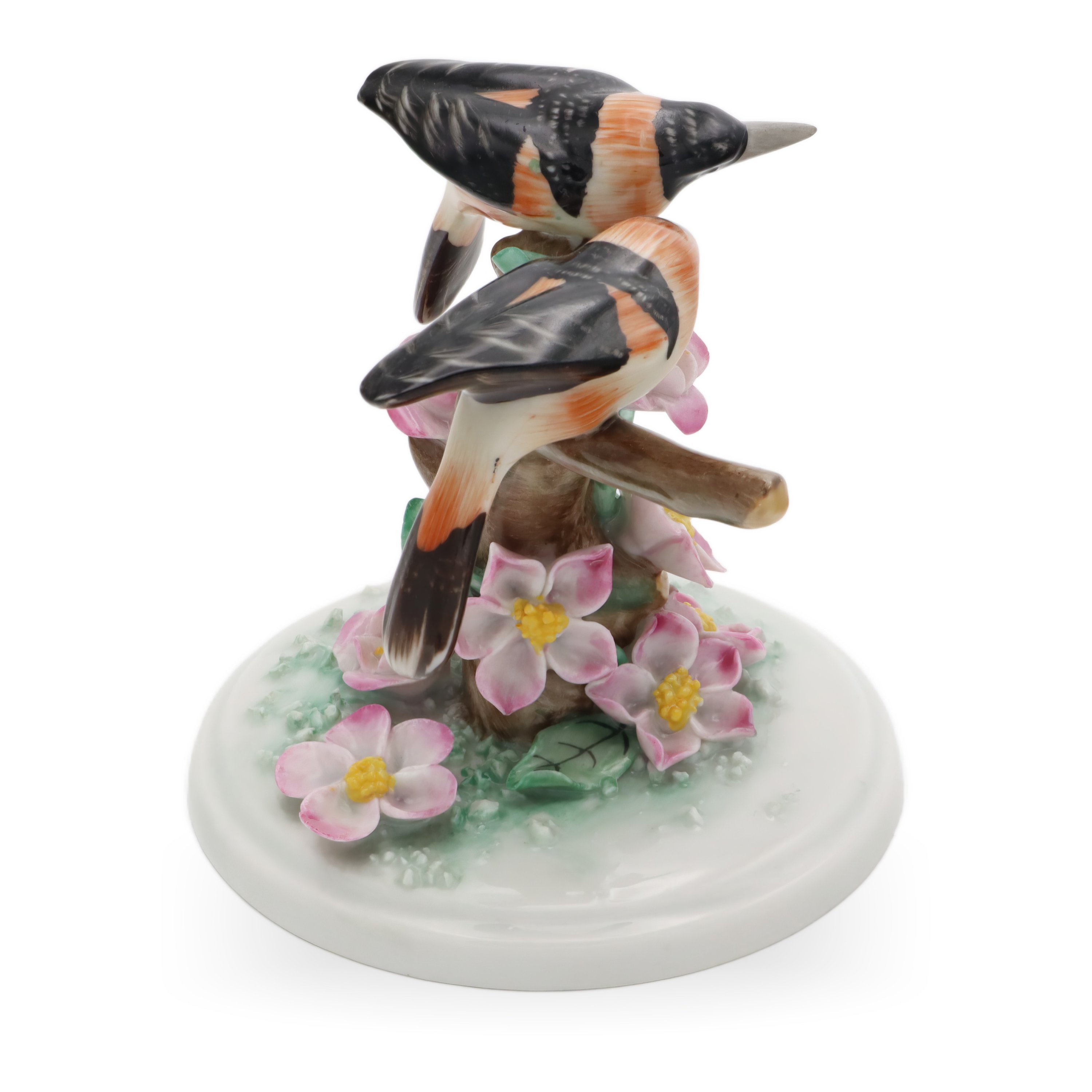 Herend Porcelain Birds Pink Flowers Rare - Hungary Hand Painted Figurine - Vintage Collectible Herendi Sculpture - Signed Marked