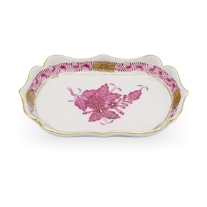 Herend Porcelain Chinese Bouquet Pur Pur Trinket Tray Vintage - Purple Flowers - Hungary - Hand Painted - Vanity Decor - Rare