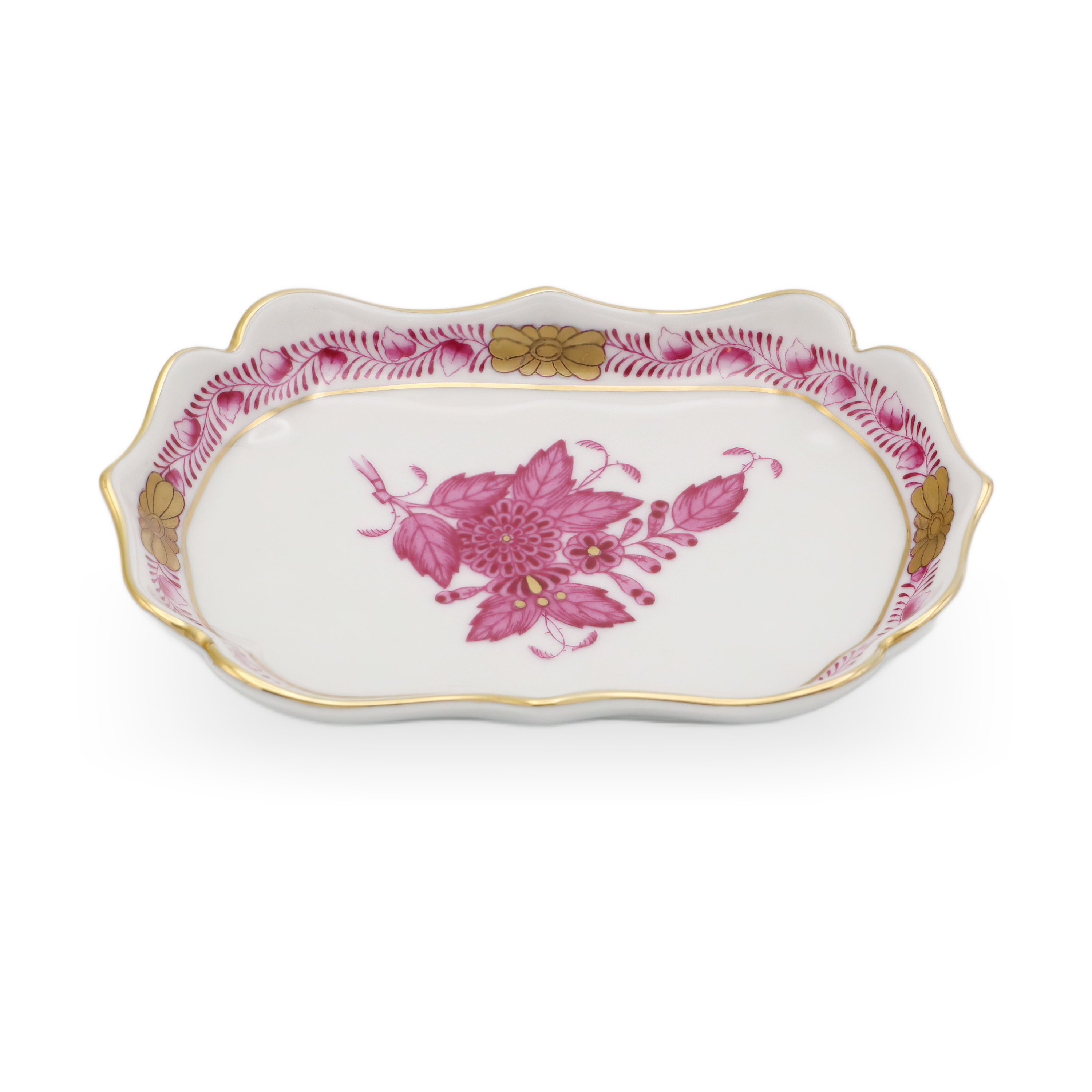 Herend Porcelain Chinese Bouquet Pur Pur Trinket Tray Vintage - Purple Flowers - Hungary - Hand Painted - Vanity Decor - Rare