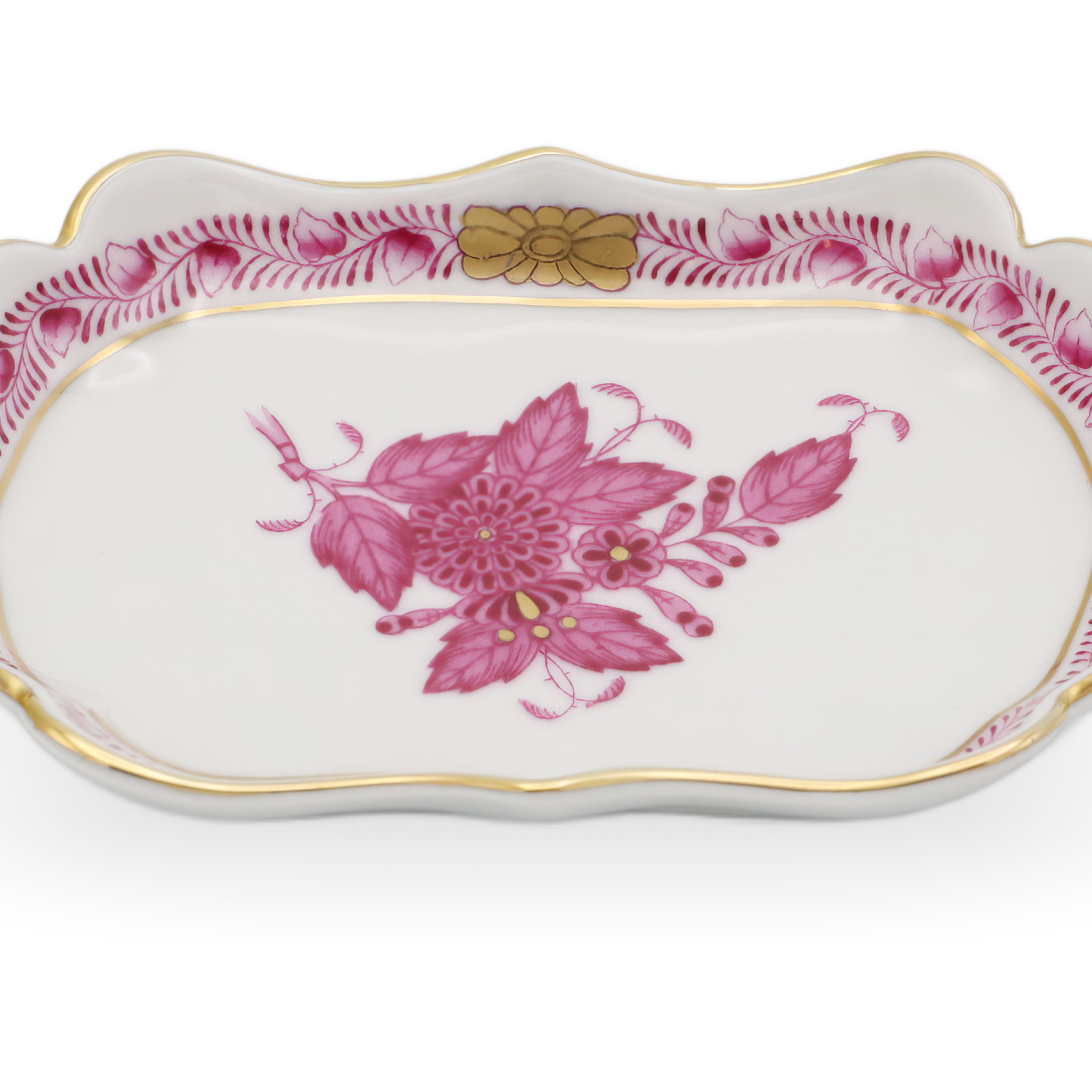 Herend Porcelain Chinese Bouquet Pur Pur Trinket Tray Vintage - Purple Flowers - Hungary - Hand Painted - Vanity Decor - Rare