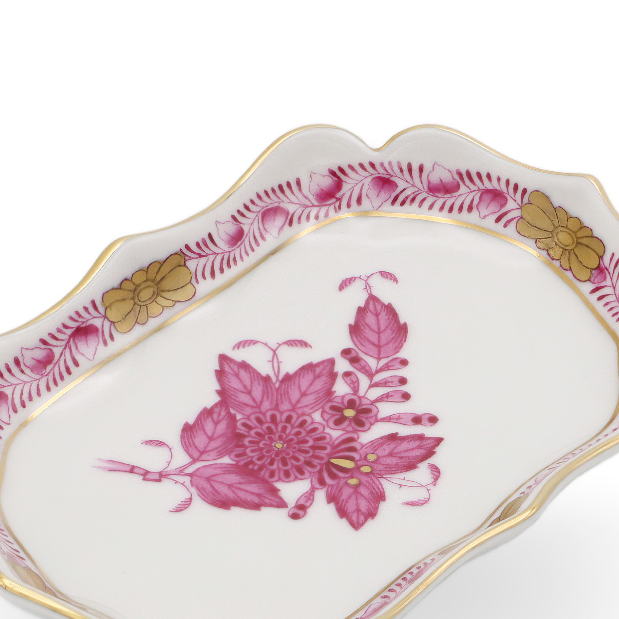 Herend Porcelain Chinese Bouquet Pur Pur Trinket Tray Vintage - Purple Flowers - Hungary - Hand Painted - Vanity Decor - Rare