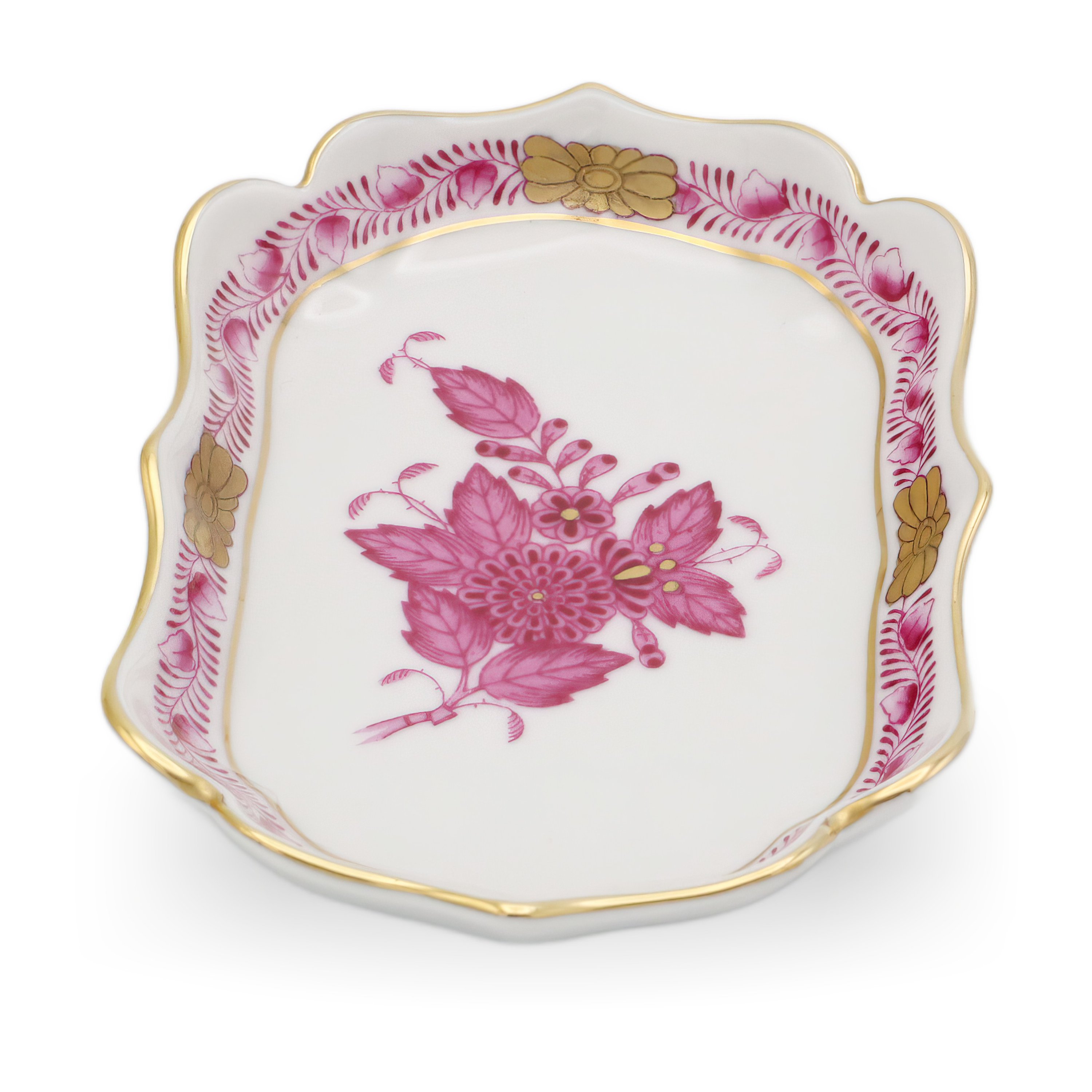 Herend Porcelain Chinese Bouquet Pur Pur Trinket Tray Vintage - Purple Flowers - Hungary - Hand Painted - Vanity Decor - Rare