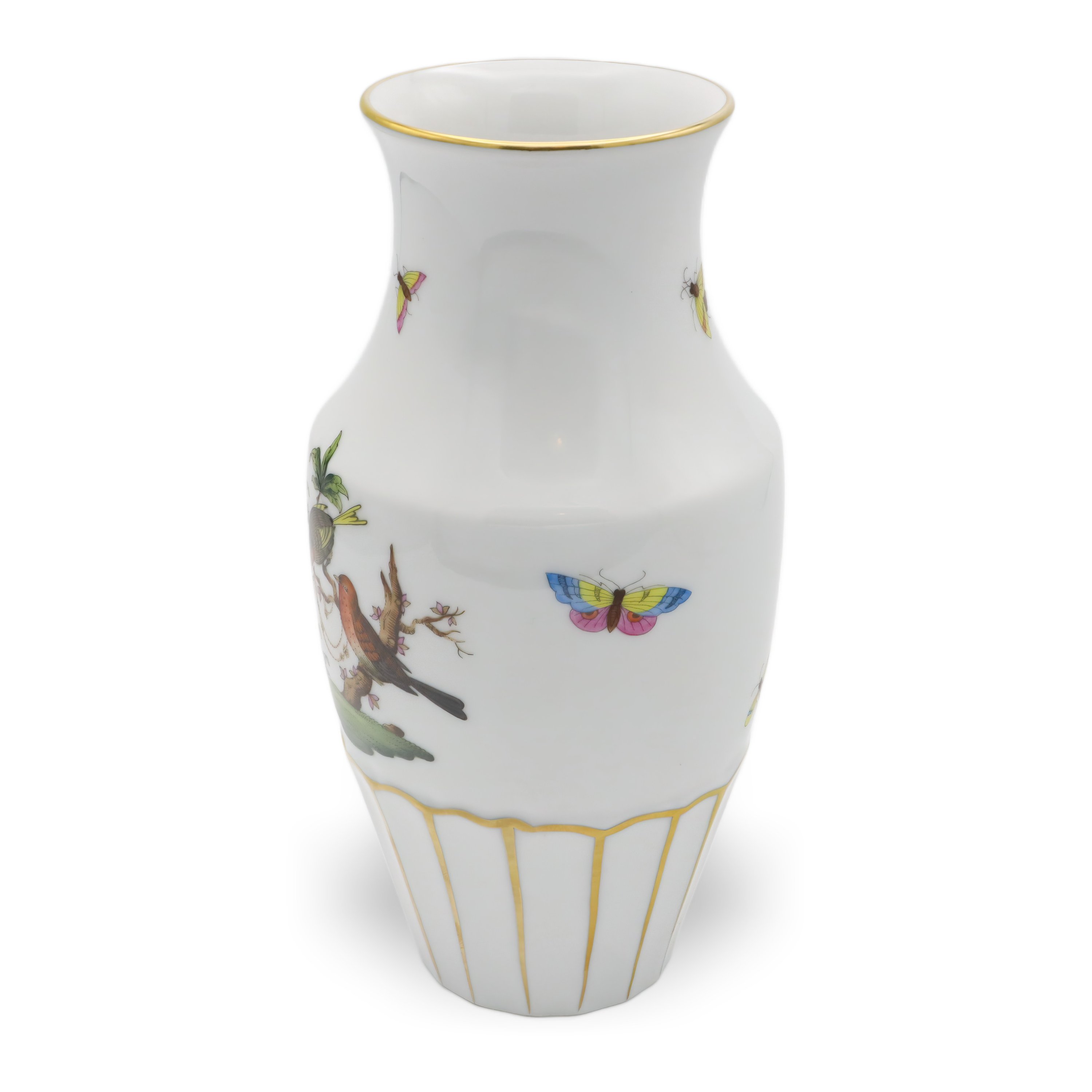 Herend Porcelain Rothschild Pattern Vase - Hand Painted Birds - Hungary - Vintage Herend Collectible - Butterfly Motif