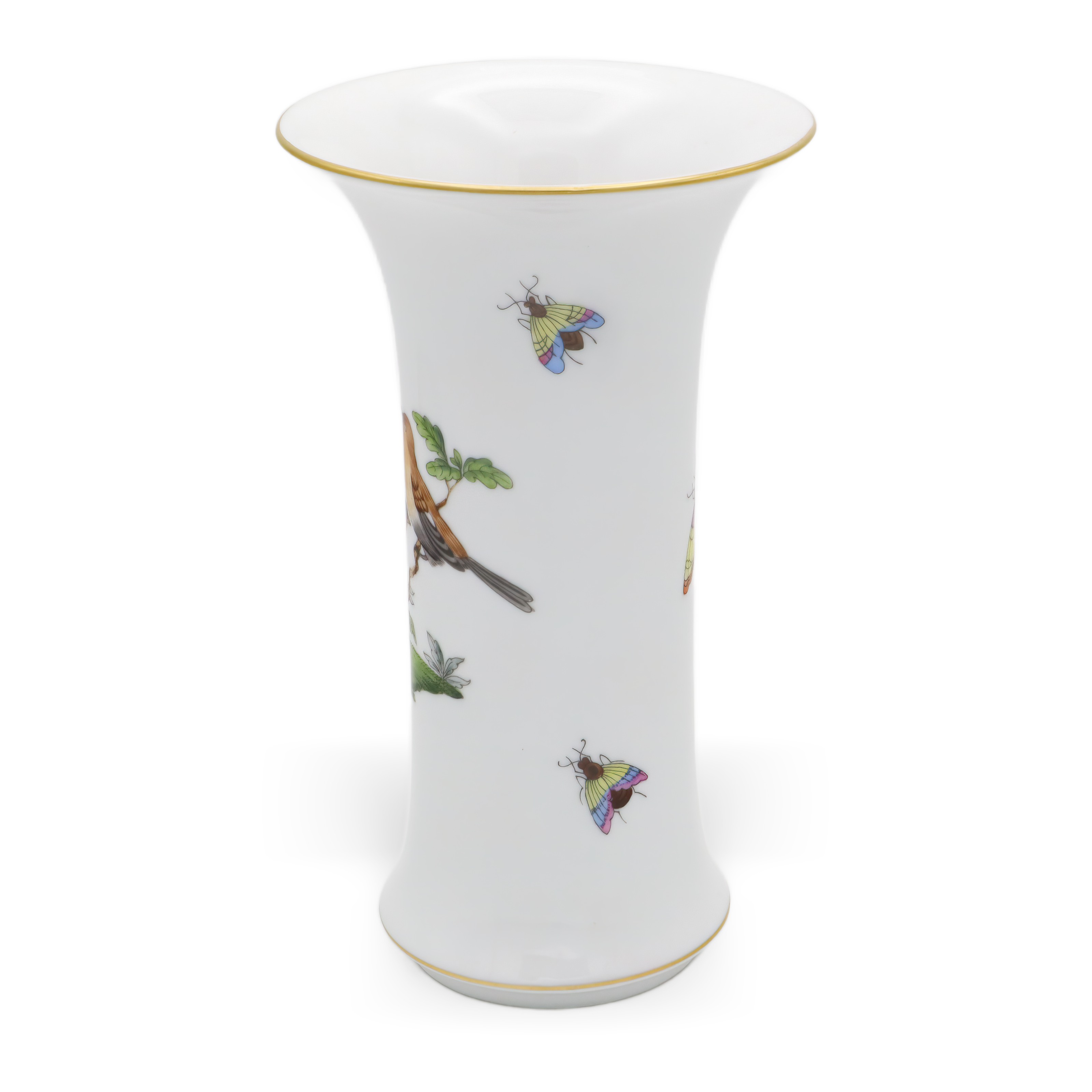 Herend Porcelain Rothschild Vase Front View Thumbnail for Herend Porcelain Rothschild Vase - Hand Painted Birds - Vintage Hungarian Porcelain - Marked - Fine Collectible Decor