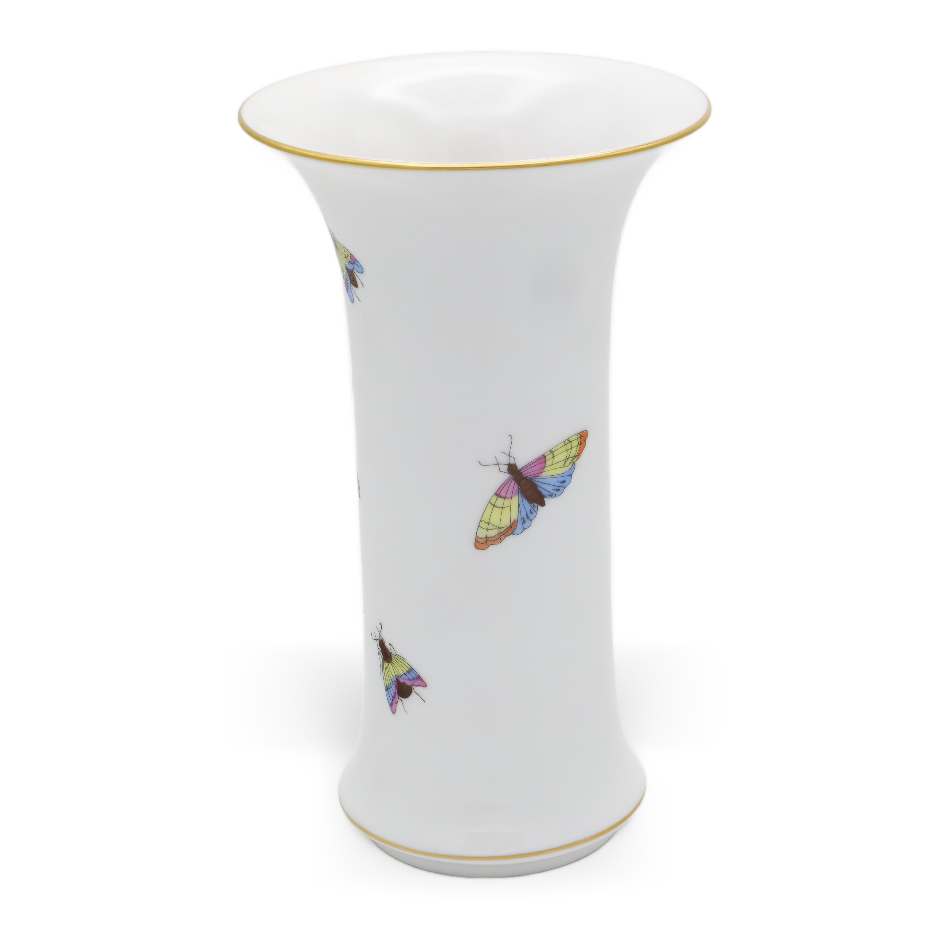 Herend Porcelain Rothschild Vase Butterfly Motif Side View Thumbnail for Herend Porcelain Rothschild Vase - Hand Painted Birds - Vintage Hungarian Porcelain - Marked - Fine Collectible Decor
