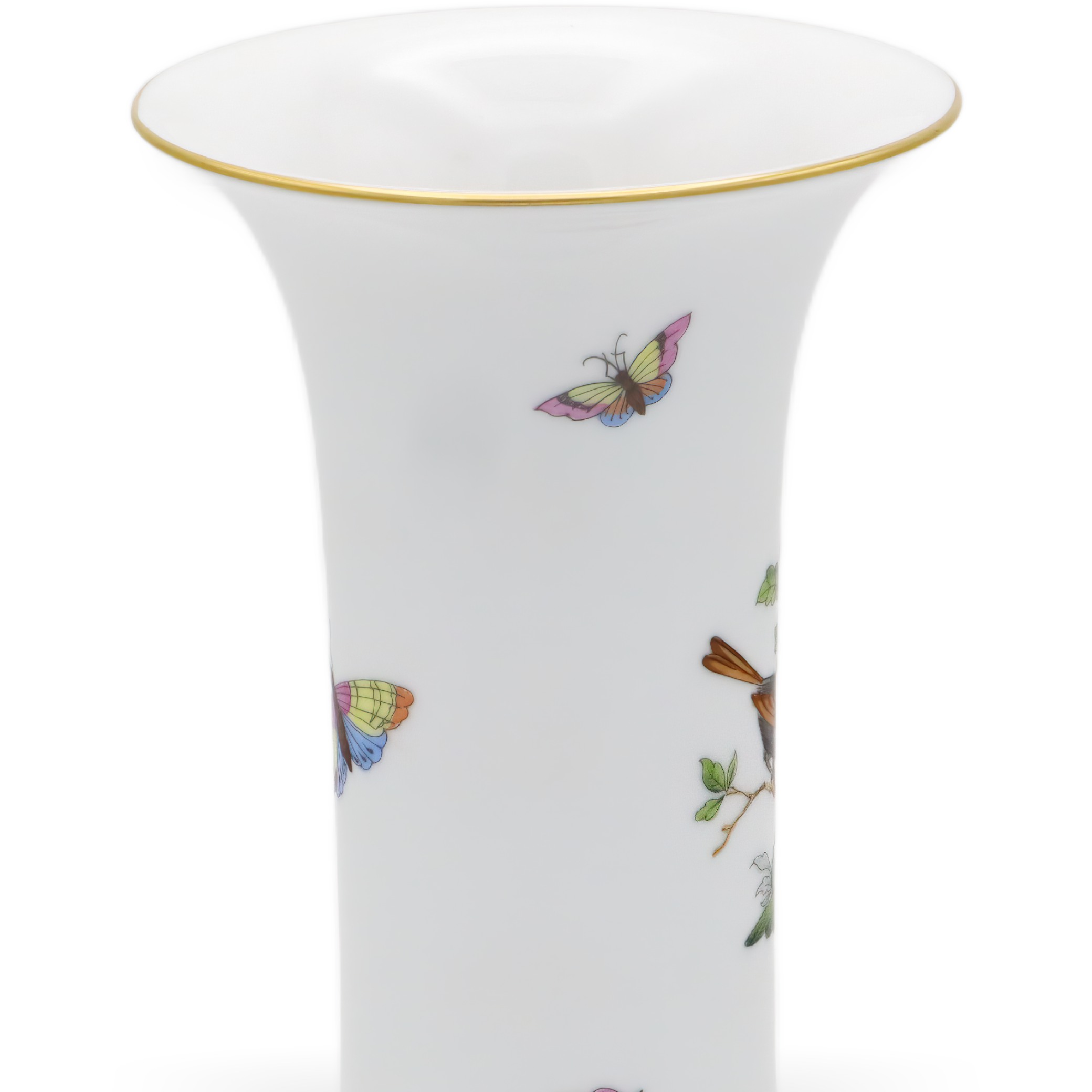 Herend Porcelain Rothschild Vase Rim Detailed View Thumbnail for Herend Porcelain Rothschild Vase - Hand Painted Birds - Vintage Hungarian Porcelain - Marked - Fine Collectible Decor