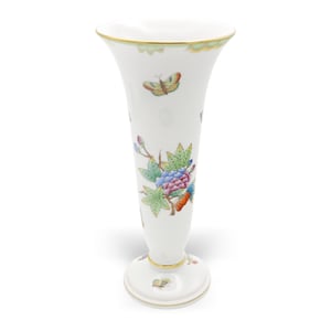 Herend Queen Victoria Trumpet Vase - Hand Painted Porcelain - Butterfly Motif