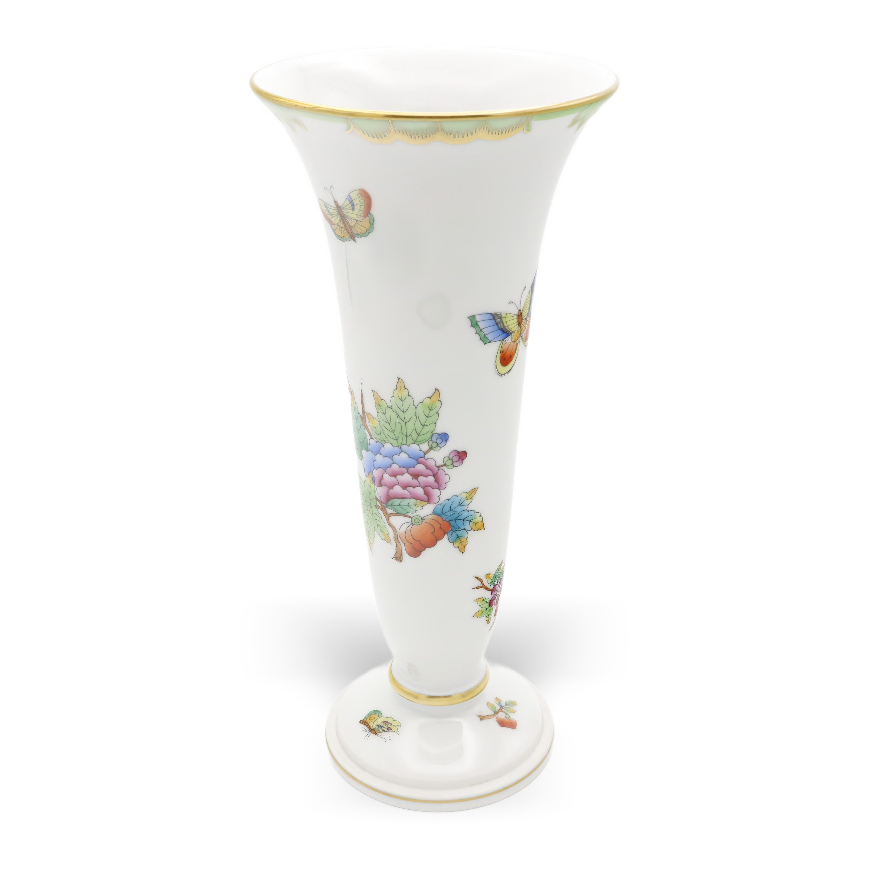 Herend Queen Victoria Trumpet Vase - Hand Painted Porcelain - Butterfly Motif