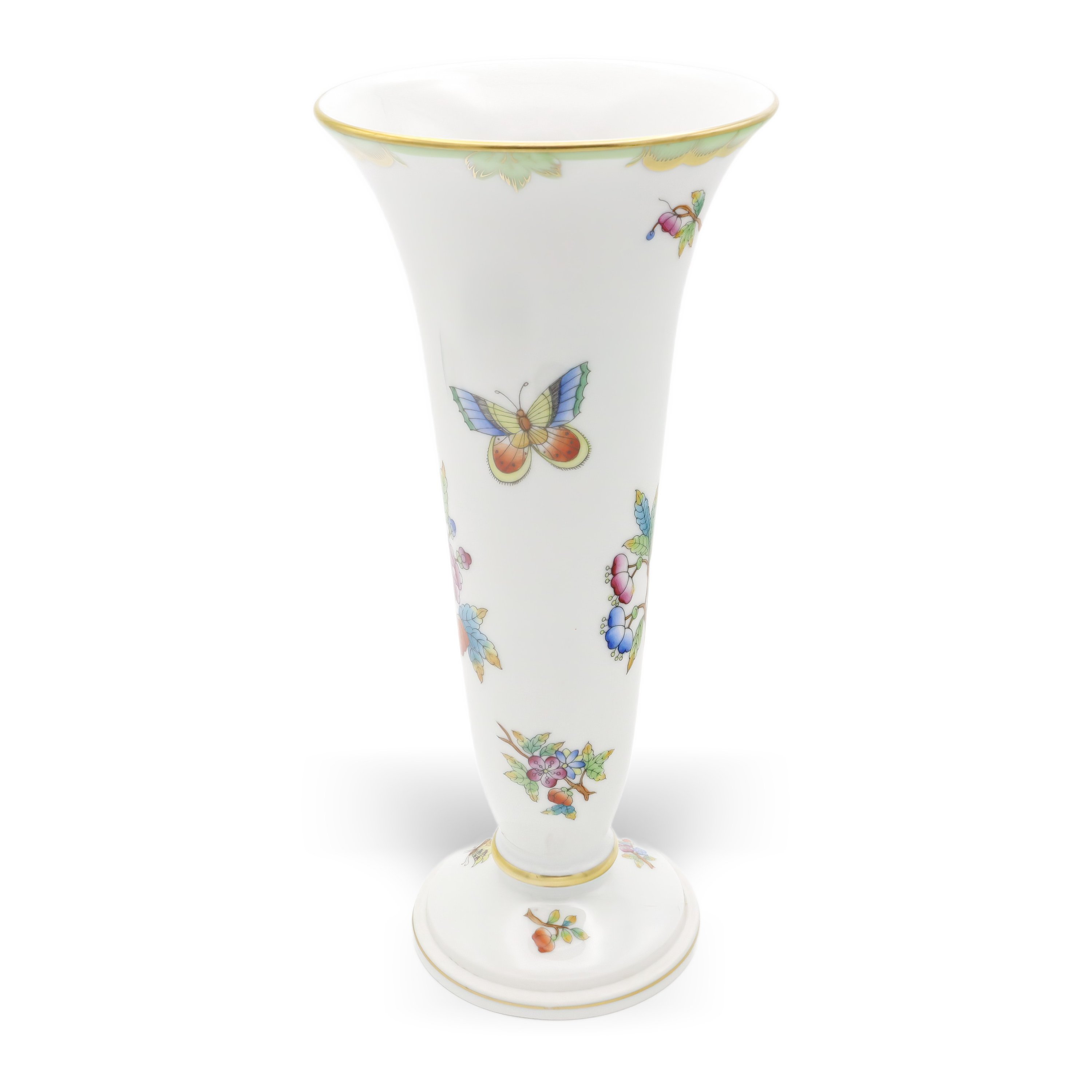 Herend Queen Victoria Trumpet Vase - Hand Painted Porcelain - Butterfly Motif