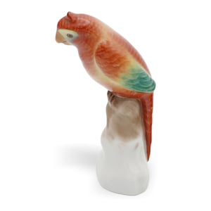Herend Red Parrot Vintage Figurine - Hungary Porcelain Bird - Hand Painted - Rothschild Style - Collectible European Art