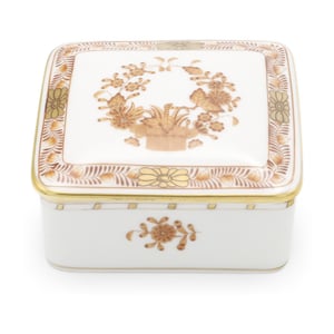 Herend Rust Chinese Bouquet Trinket Box Vintage - Hand Painted Herend Porcelain - Hungary - Antique Keepsake Box