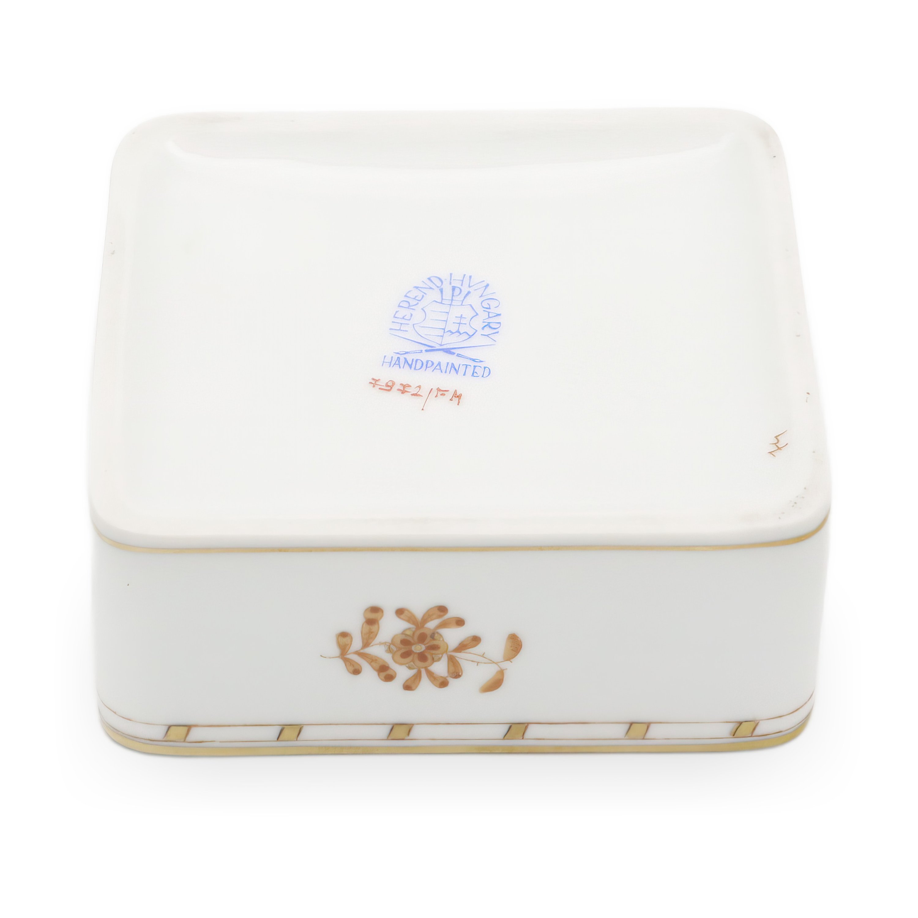 Herend Rust Chinese Bouquet Trinket Box Vintage - Hand Painted Herend Porcelain - Hungary - Antique Keepsake Box