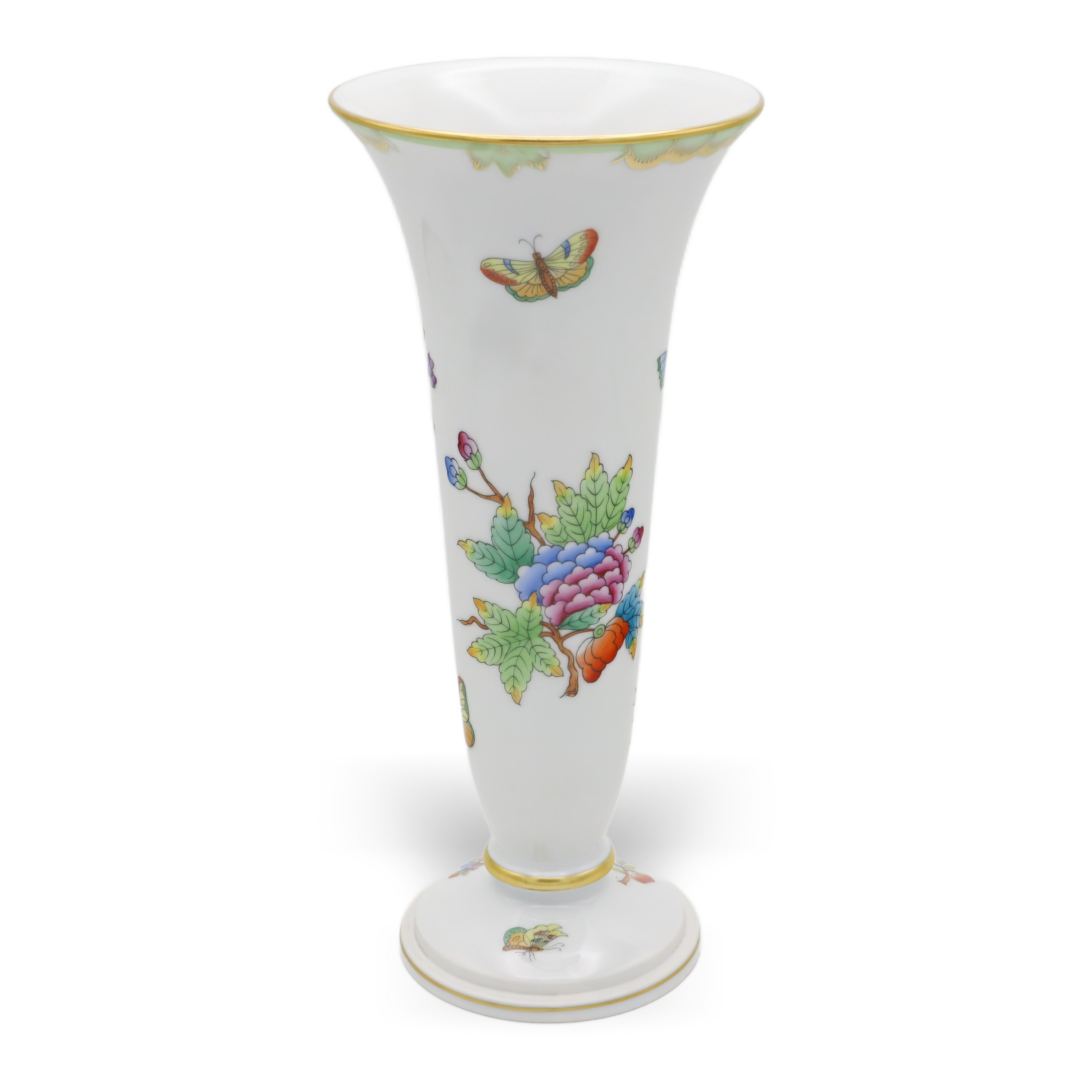Herend Queen Victoria Trumpet Vase - Hand Painted Porcelain - Butterfly Motif