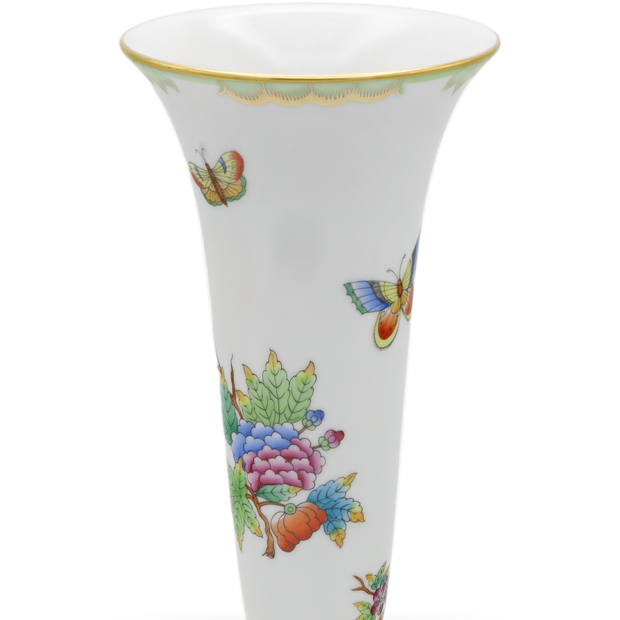 Herend Queen Victoria Trumpet Vase - Hand Painted Porcelain - Butterfly Motif