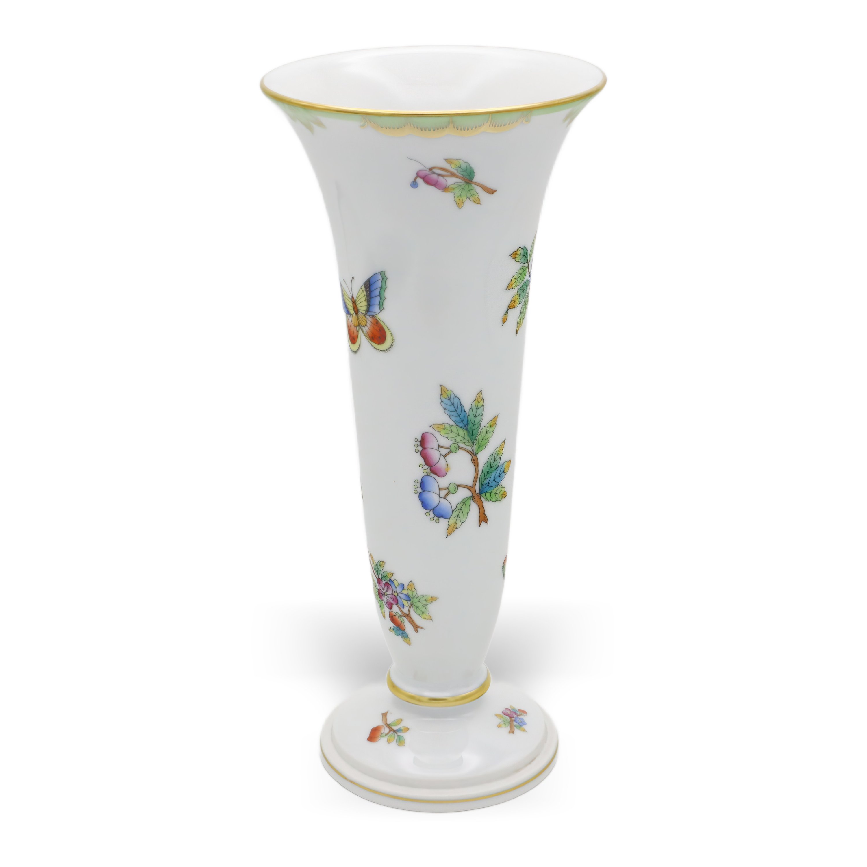 Herend Queen Victoria Trumpet Vase - Hand Painted Porcelain - Butterfly Motif