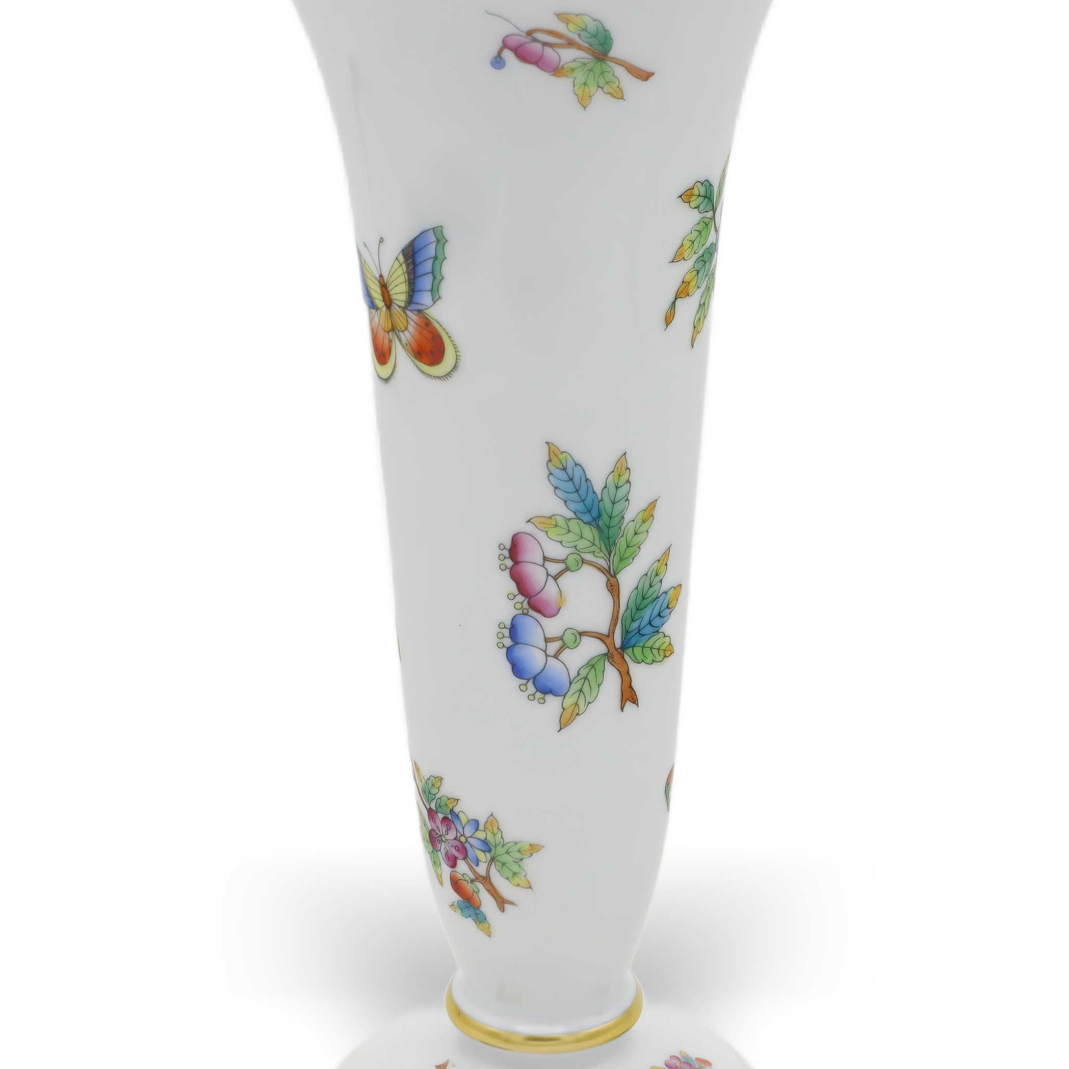 Herend Queen Victoria Trumpet Vase - Hand Painted Porcelain - Butterfly Motif