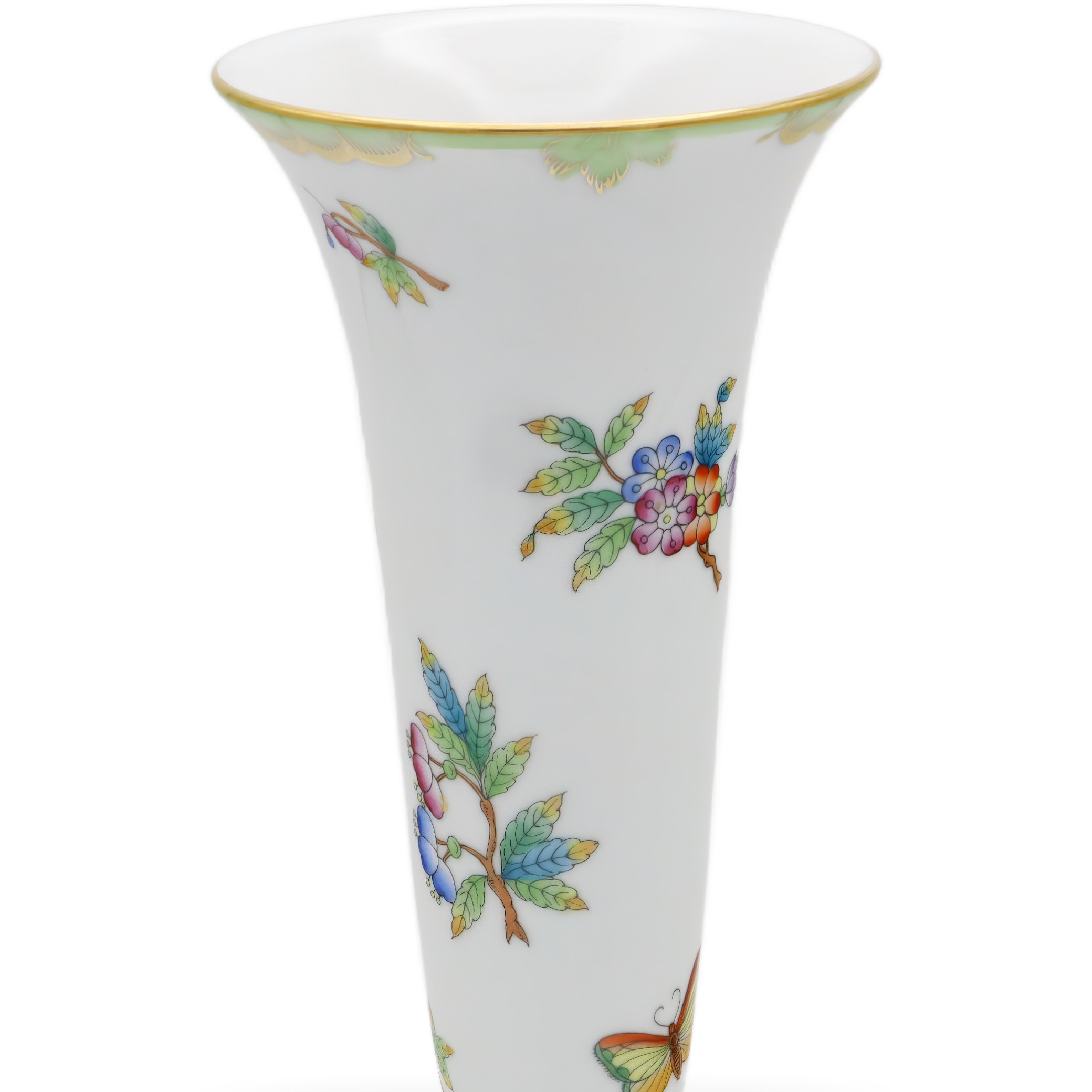 Herend Queen Victoria Trumpet Vase - Hand Painted Porcelain - Butterfly Motif