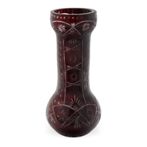 Large Bohemia Crystal Vase Red - Czech Glass Centerpiece - Hand Cut Ruby Overlay - Vintage Art Deco Decor