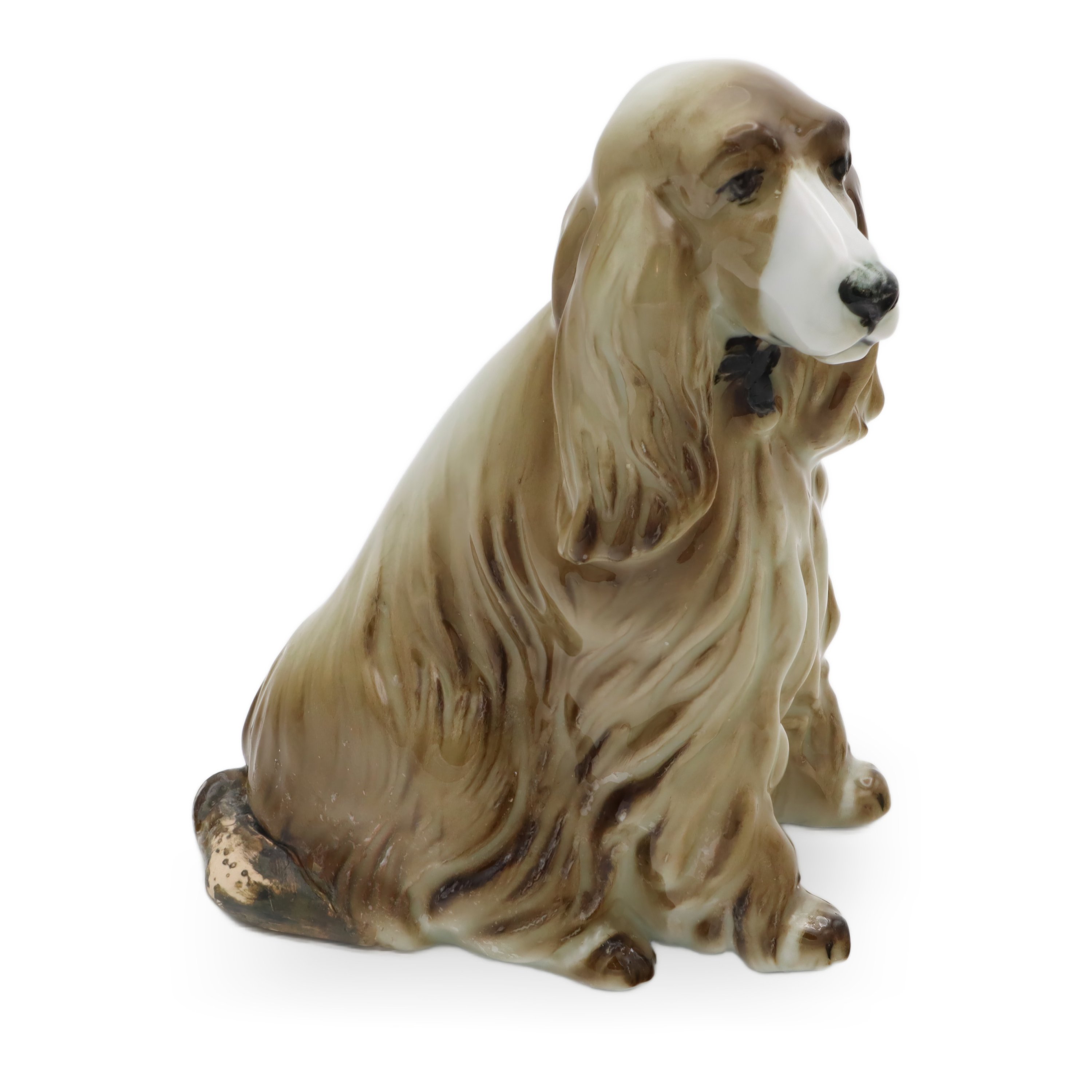 Zsolnay Porcelain Dog Hand Painted Figurine - Spaniel Statue - Hungarian Vintage Pottery