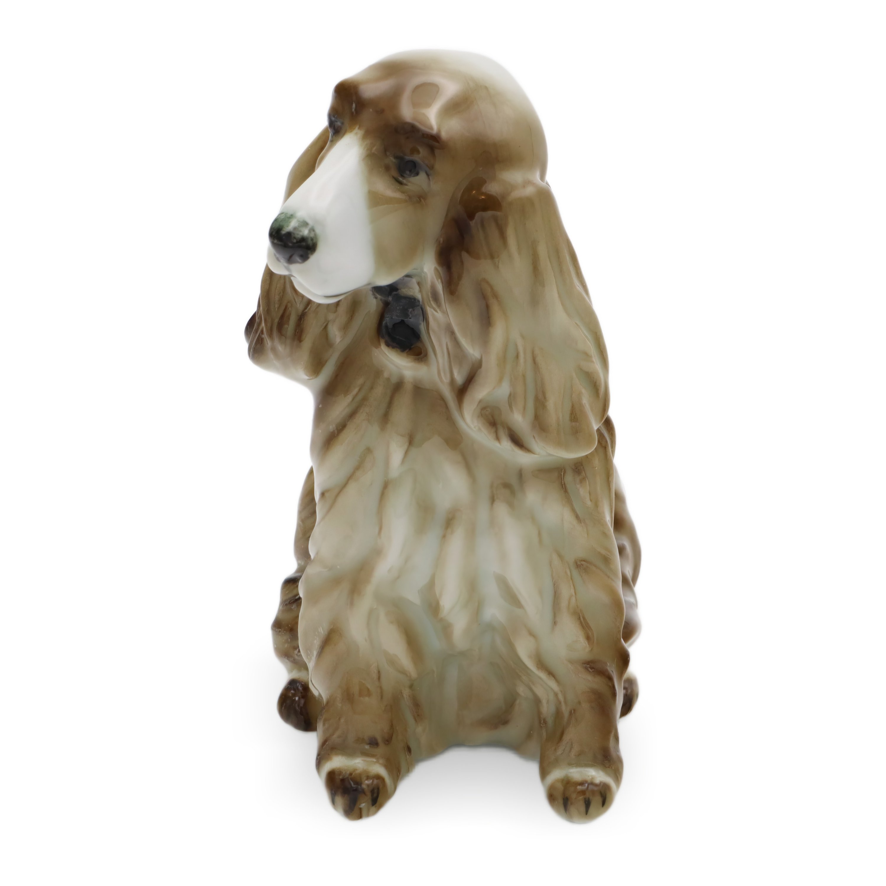 Zsolnay Porcelain Dog Hand Painted Figurine - Spaniel Statue - Hungarian Vintage Pottery