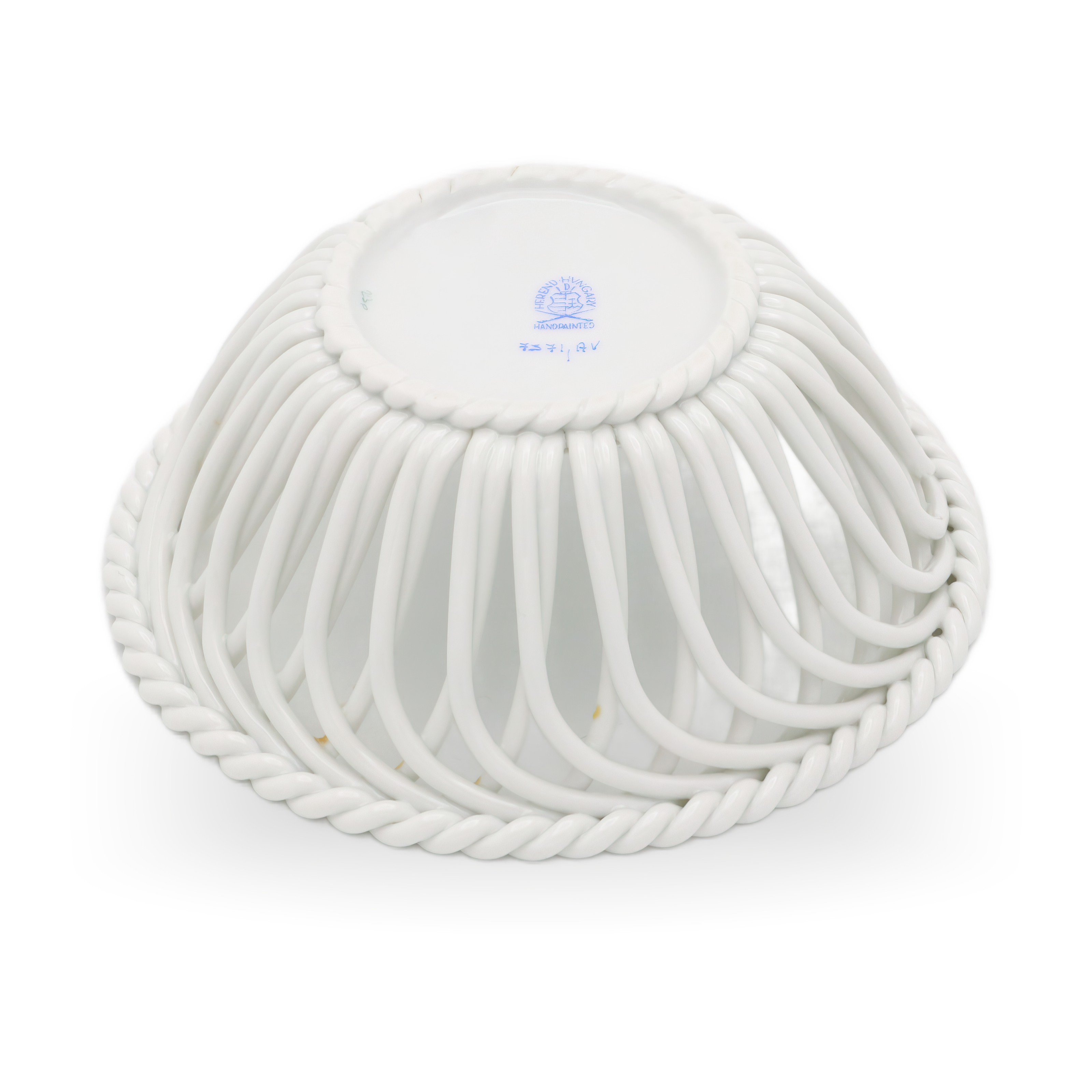 Herend Green Apponyi Hand Woven Basket Bottom View Thumbnail for Herend Green Apponyi Hand Woven Basket - Vintage Porcelain Centerpiece - Hungarian Fine China - Rare Floral Decor - Collectible