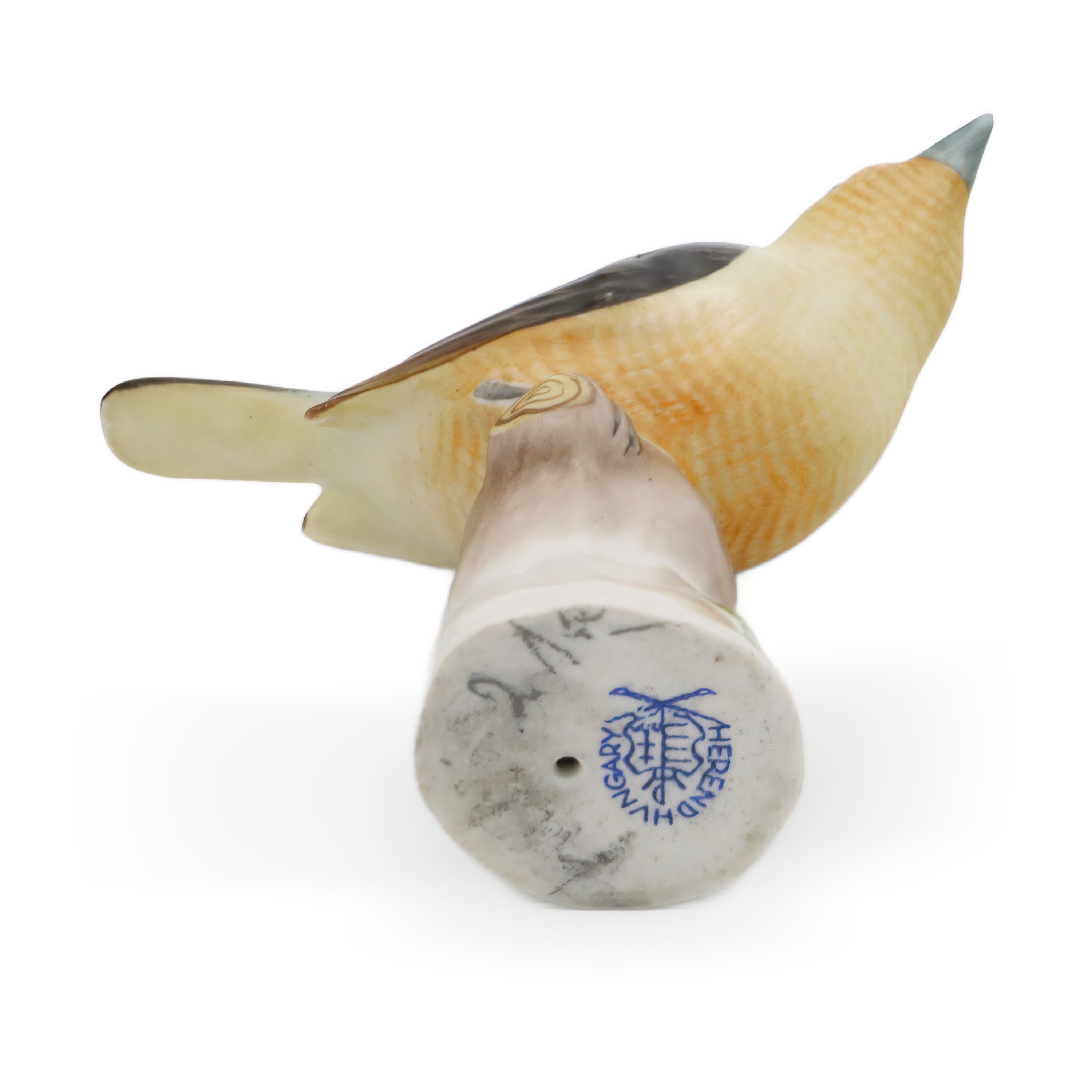 Herend Grey Little Bird Porcelain Figurine - Handpainted Hungary - Vintage Herend Bird - Collectible Animal Figurine