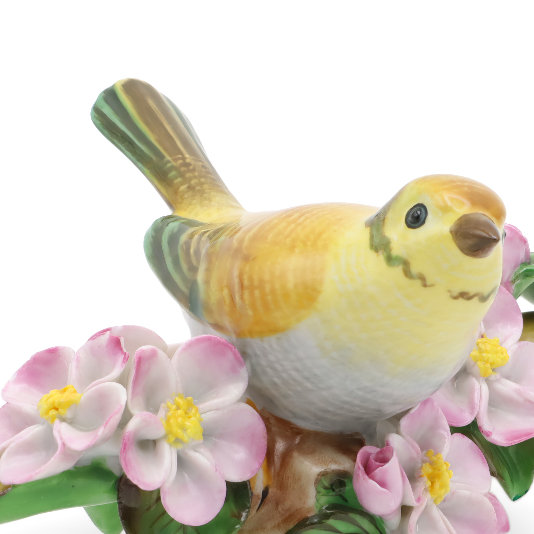 Herend Hand Painted Yellow Porcelain Bird Figurine with Pink Flowers Detailed View Thumbnail for Herend Hand Painted Yellow Porcelain Bird - Vintage Hungarian Figurine - Collectible Herend Bird Statue - Herend Animal Decor