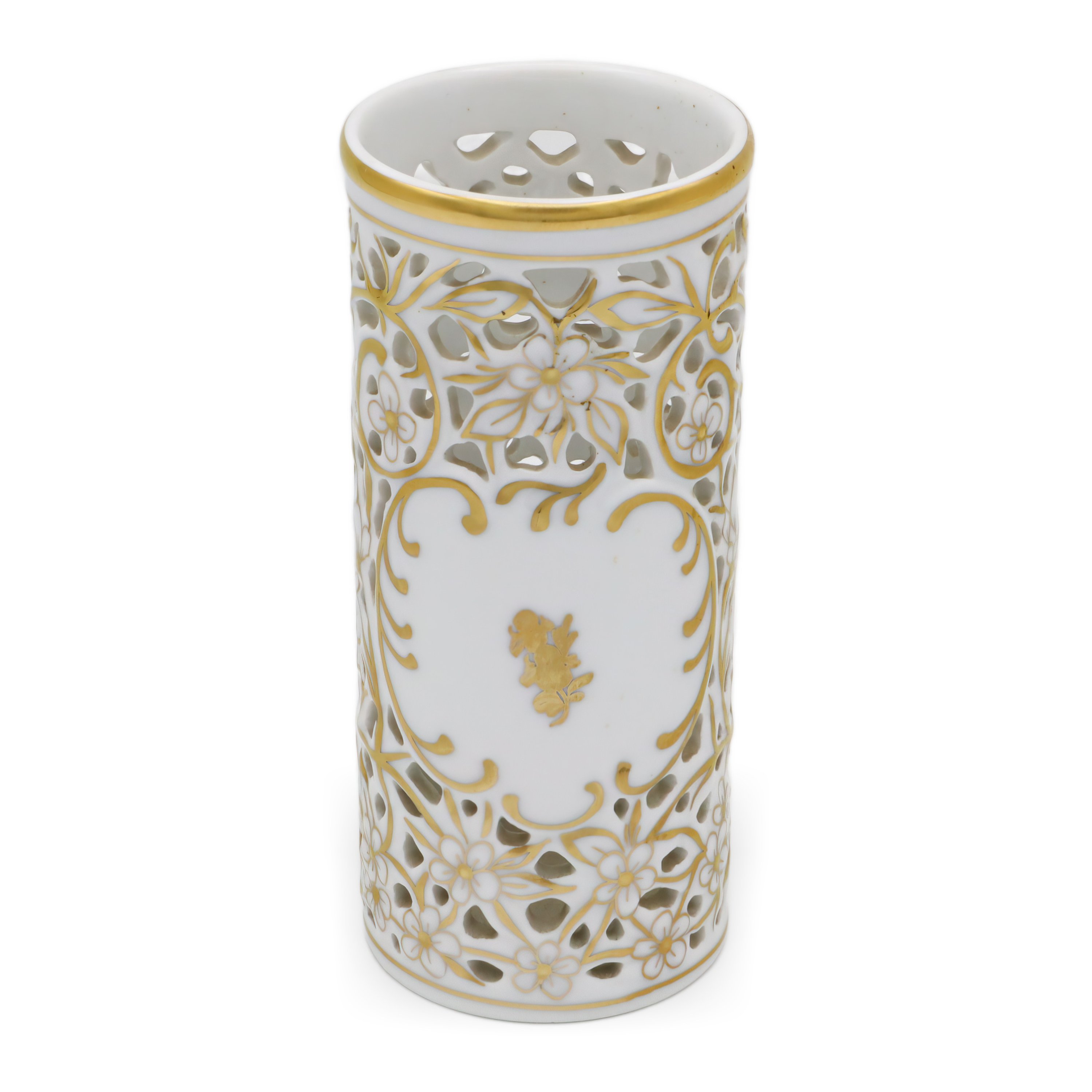 Herend Antique Openwork Vase Antique White Gold - Herend Centerpiece