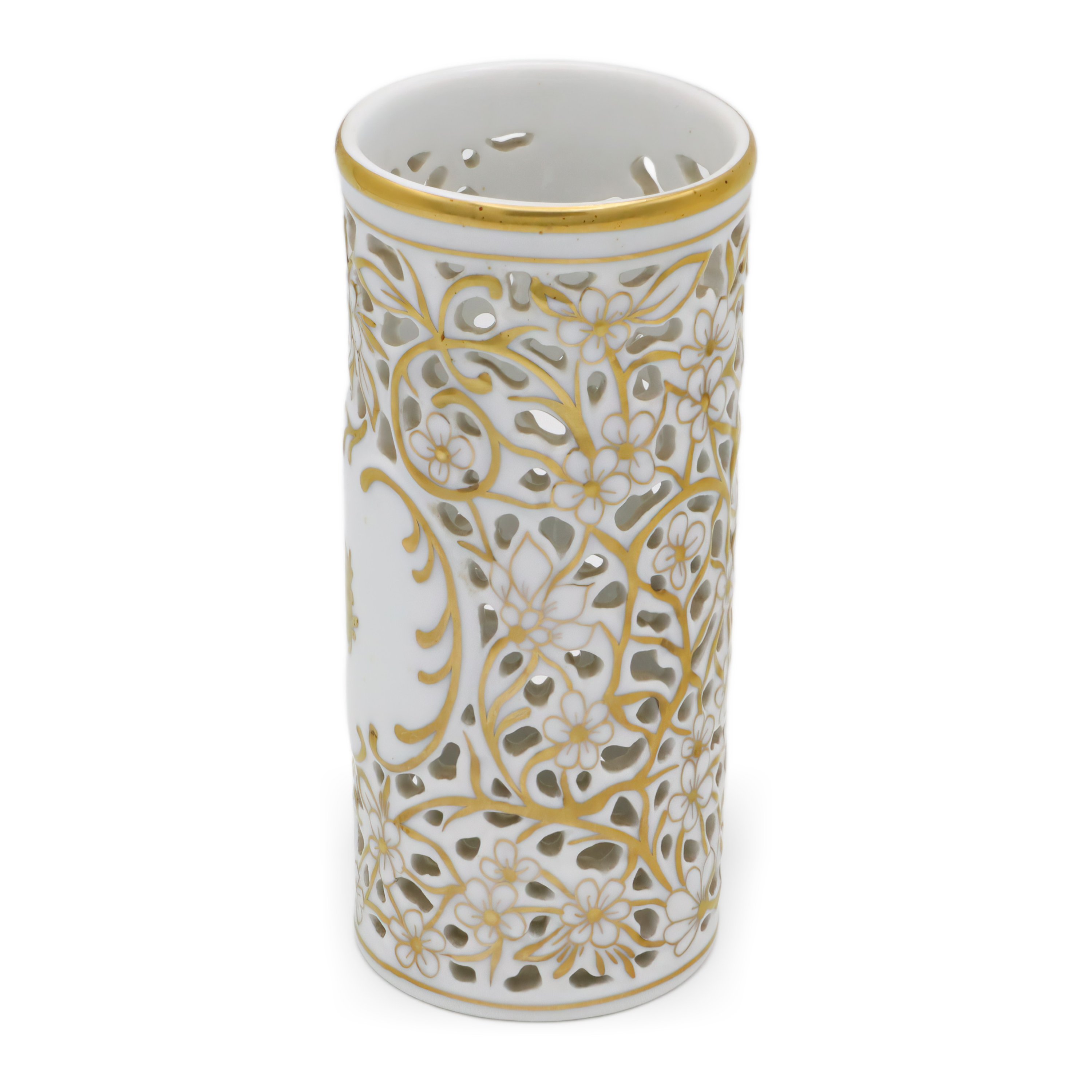 Herend Antique Openwork Vase Antique White Gold - Herend Centerpiece