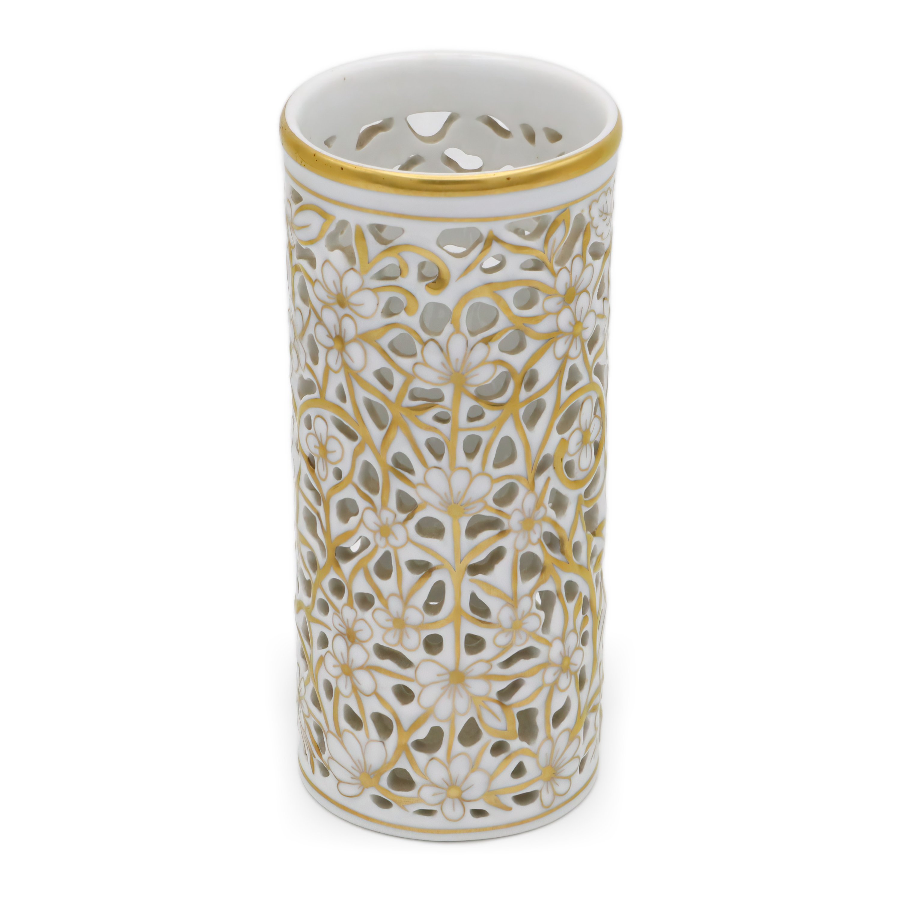 Herend Antique Openwork Vase Antique White Gold - Herend Centerpiece