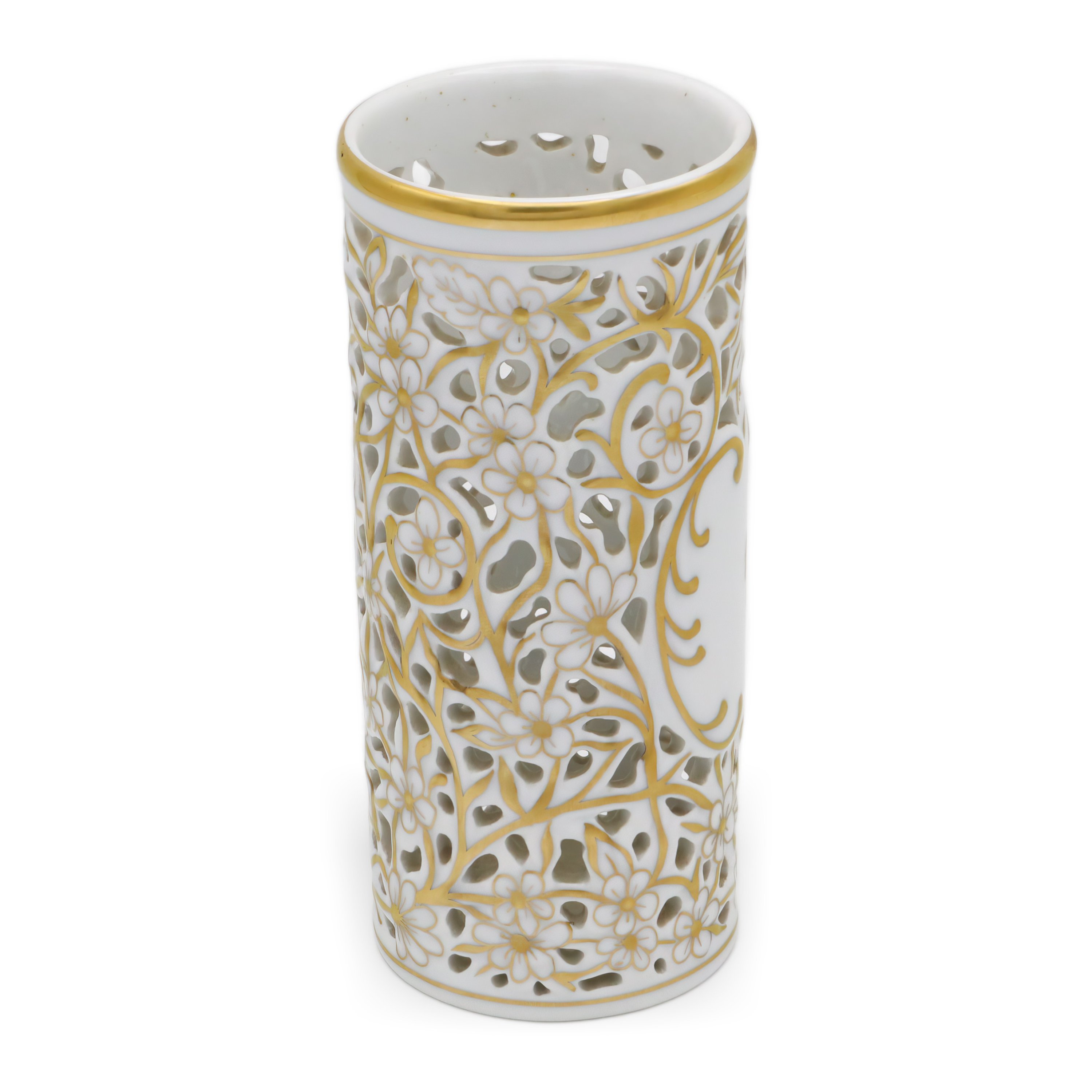 Herend Antique Openwork Vase Antique White Gold - Herend Centerpiece