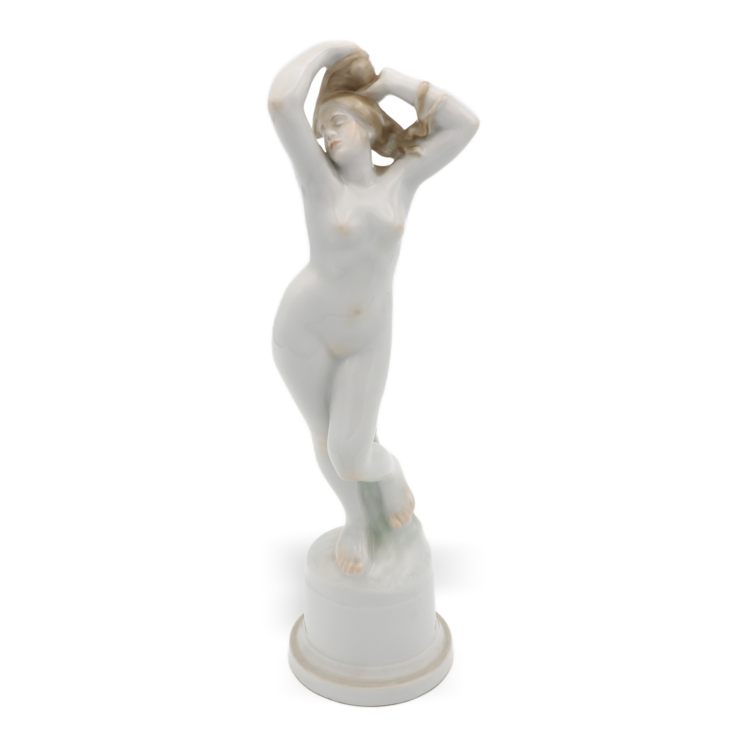 Herend Porcelain Art Deco Nude Nemes Gyorgy design front view showing elegant sculptural details and fine Hungarian porcelain craftsmanship