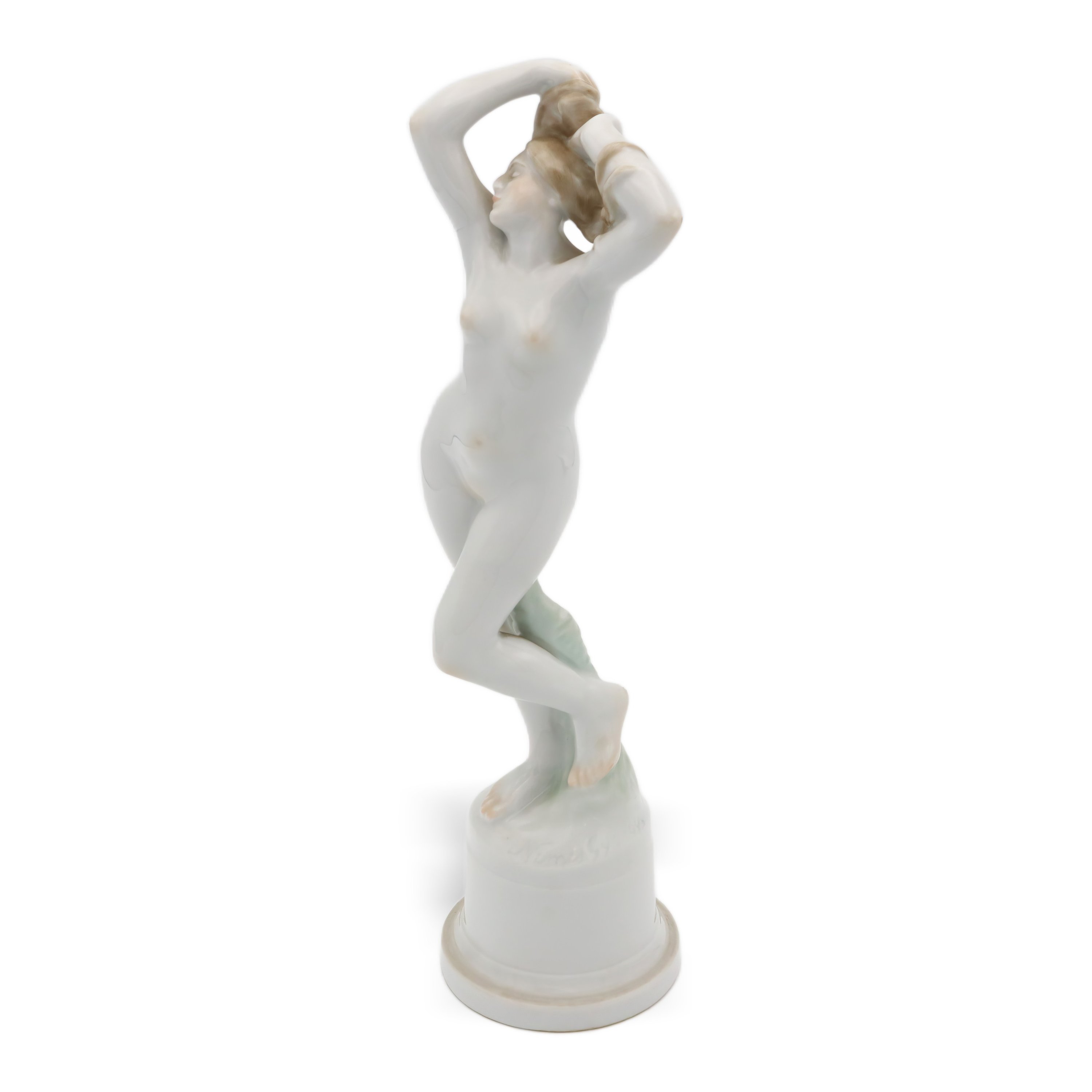 Herend Porcelain Art Deco Nude Nemes Gyorgy design main view showing elegant sculptural details and fine Hungarian porcelain craftsmanship