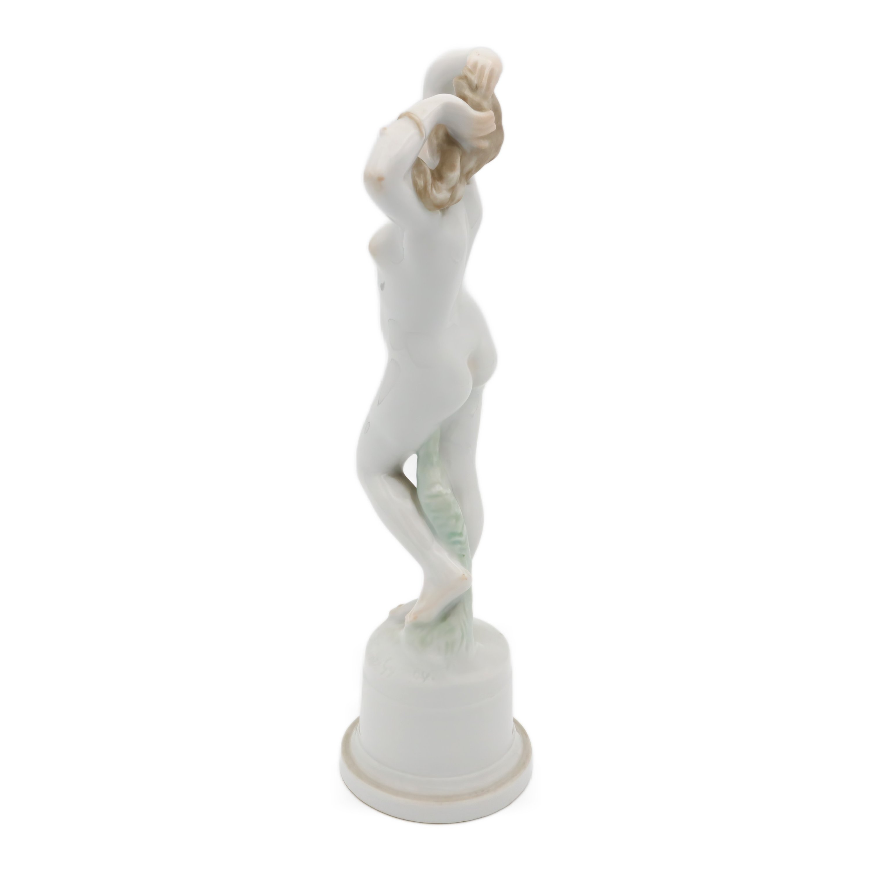 Herend Porcelain Art Deco Nude Nemes Gyorgy design angled view showing elegant sculptural details and fine Hungarian porcelain craftsmanship