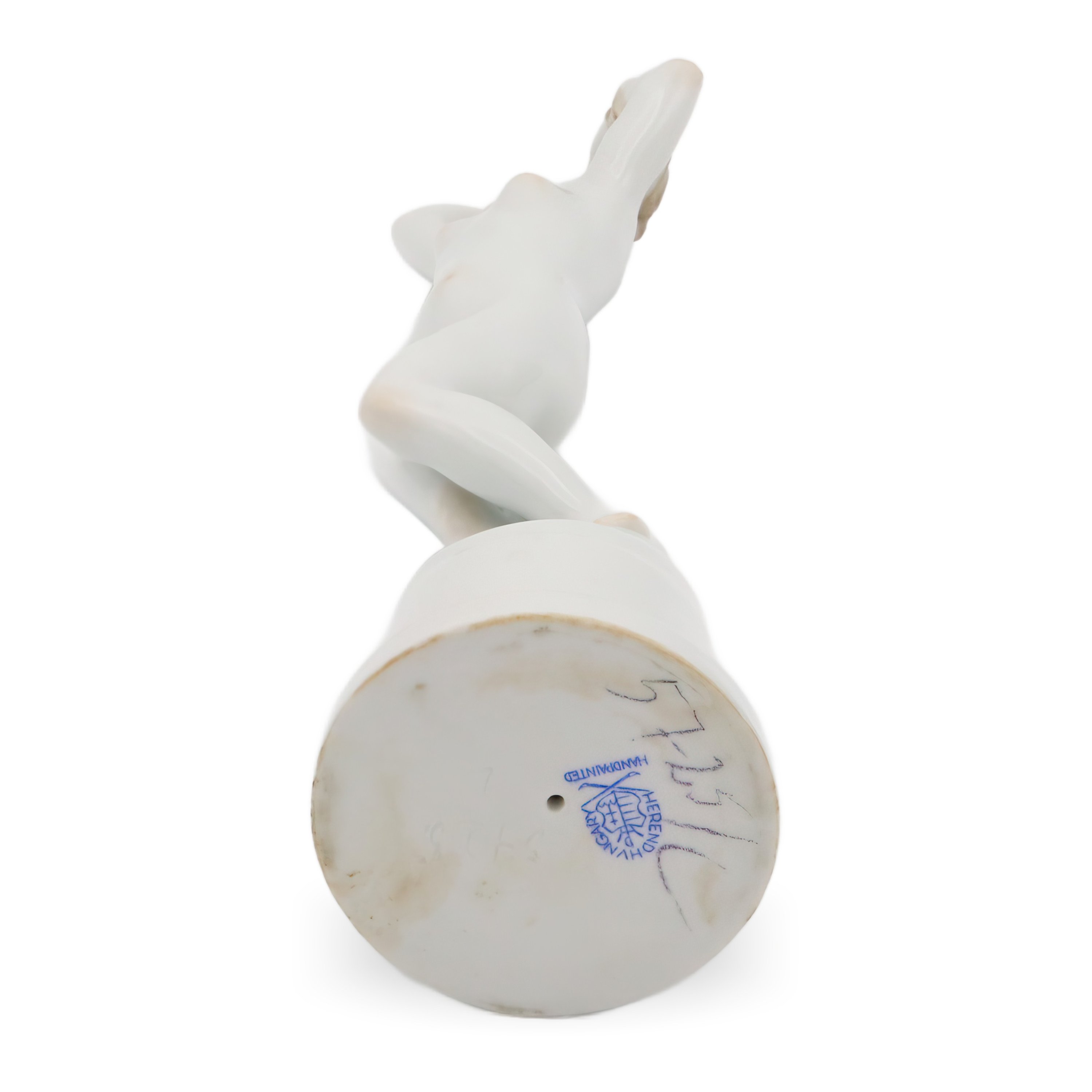 Herend Porcelain Art Deco Nude Nemes Gyorgy design base detailed view showing porcelain mark and sculptural craftsmanship