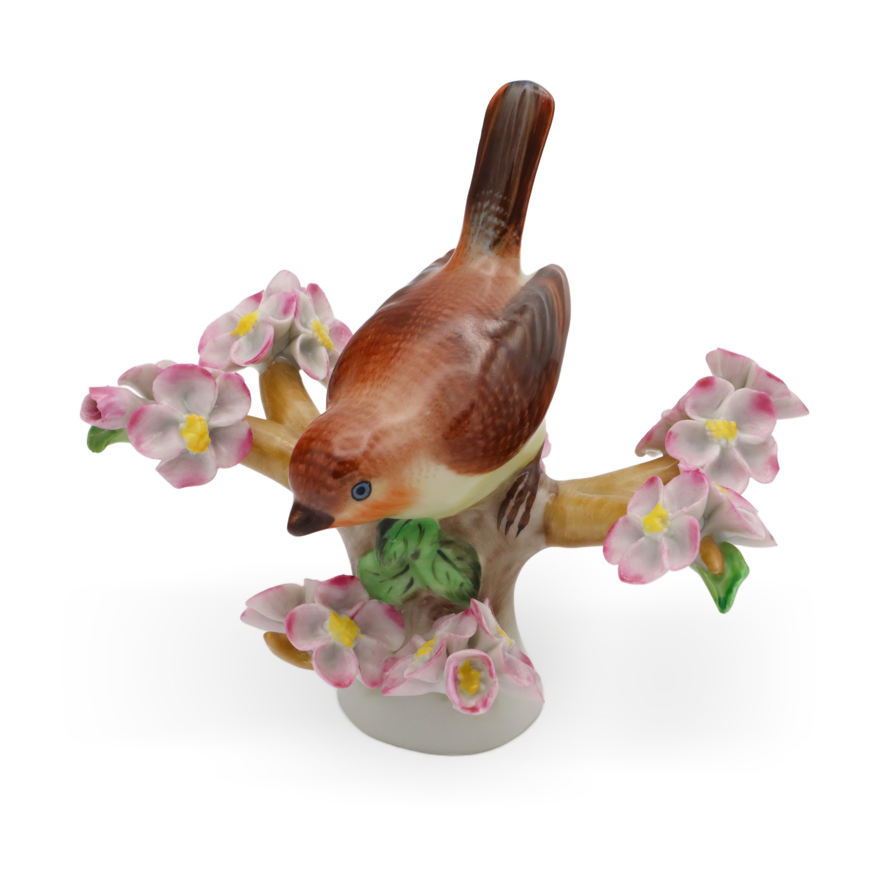 Herend Porcelain Bird On Flowering Branch - Handpainted Figurine - Collectible Herend Bird Decor