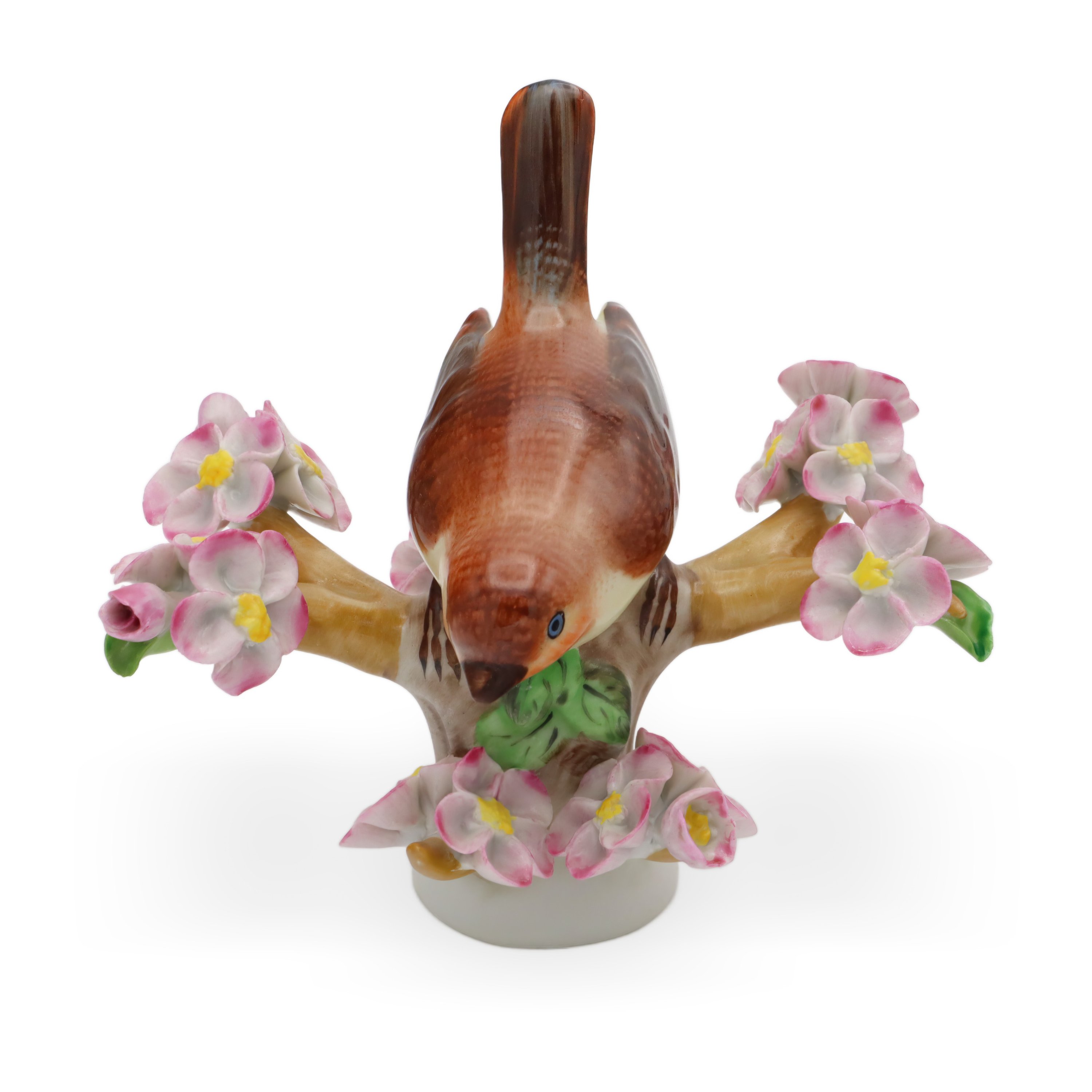 Herend Porcelain Bird On Flowering Branch - Handpainted Figurine - Collectible Herend Bird Decor