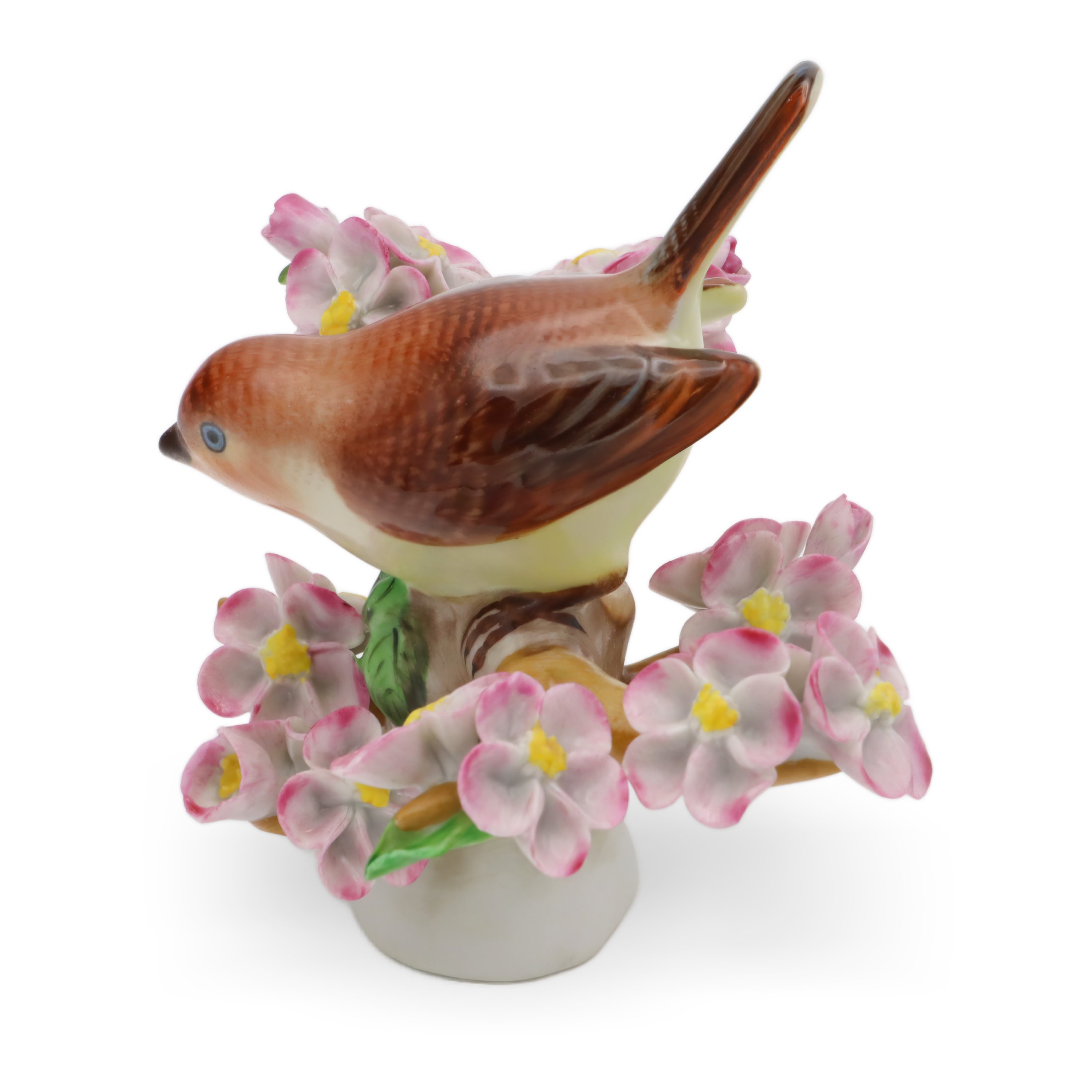 Herend Porcelain Bird On Flowering Branch - Handpainted Figurine - Collectible Herend Bird Decor