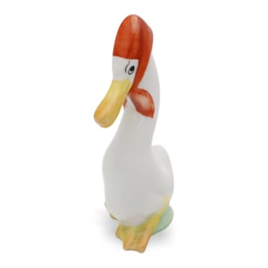 Herend Porcelain Goose Figurine Wearing Red Bonnet - Hungary Hand Painted Animal - Collectible Waterfowl Sculpture