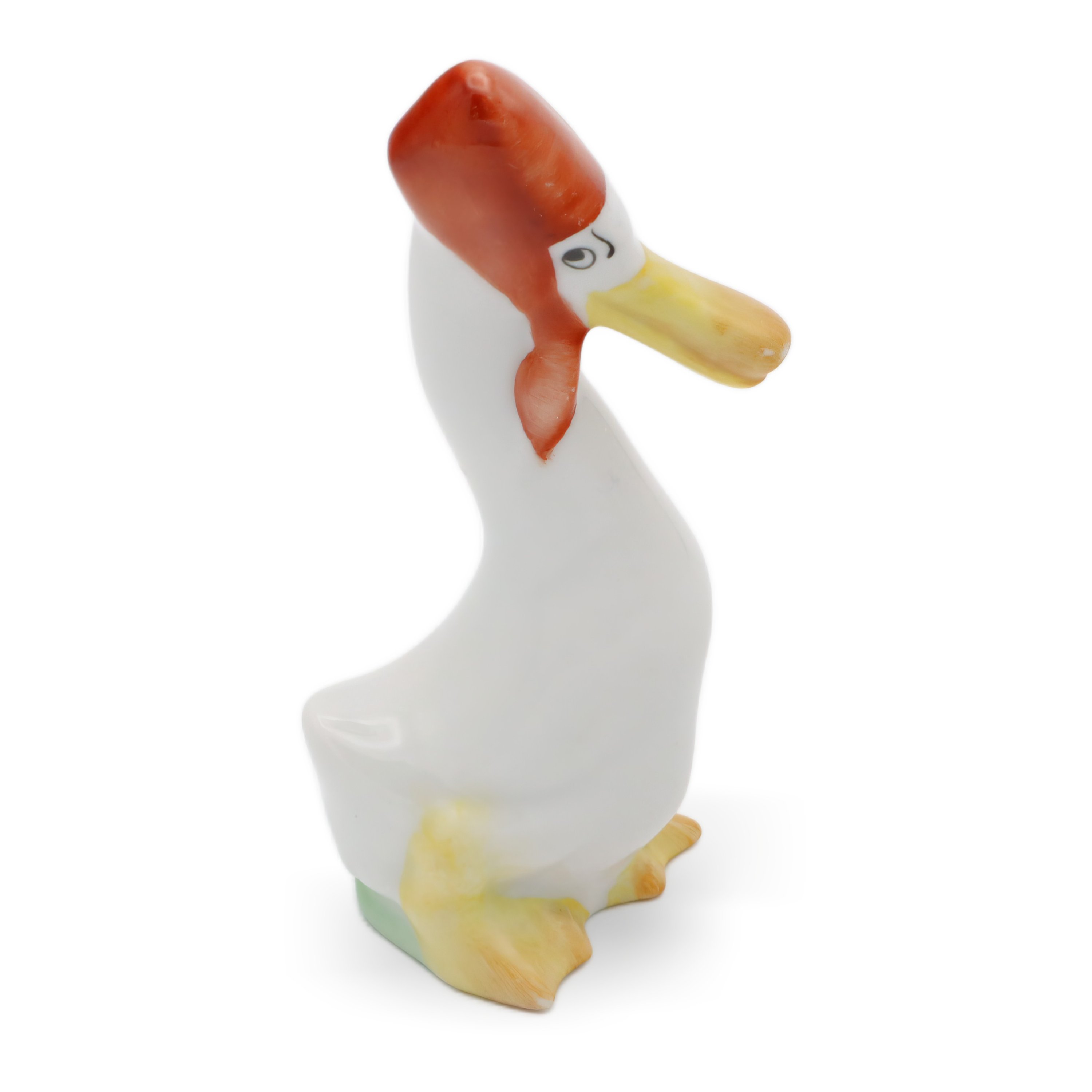 Herend Porcelain Goose Figurine Wearing Red Bonnet - Hungary Hand Painted Animal - Collectible Waterfowl Sculpture