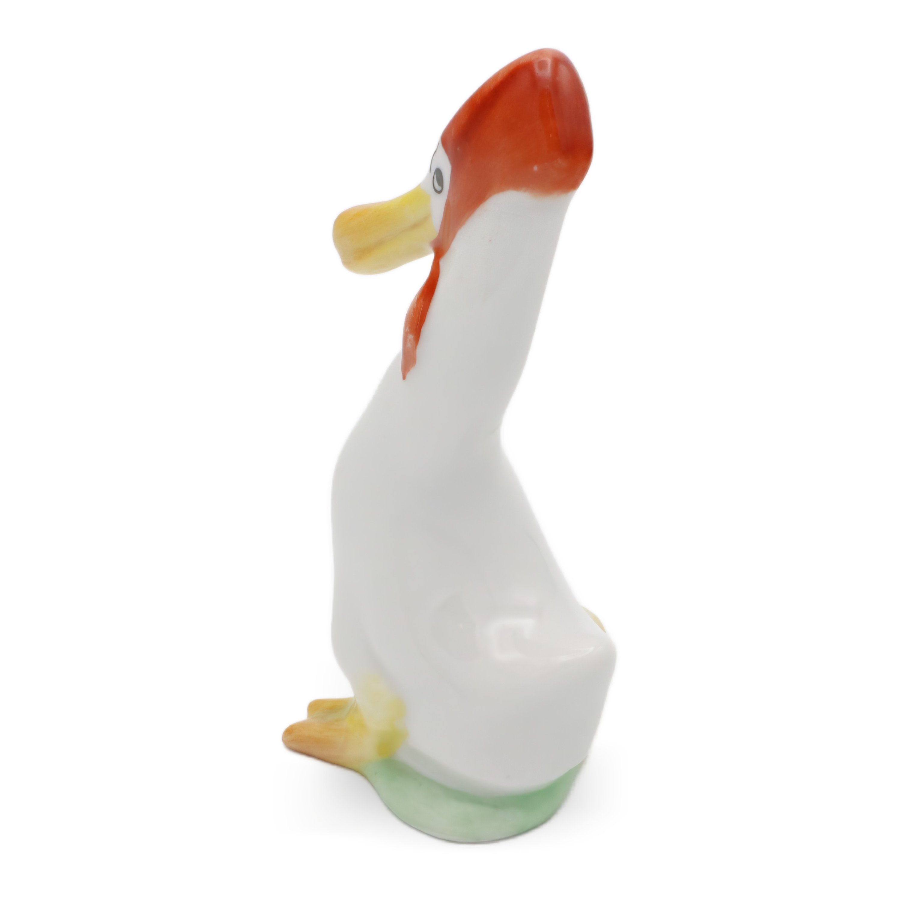 Herend Porcelain Goose Figurine Wearing Red Bonnet - Hungary Hand Painted Animal - Collectible Waterfowl Sculpture