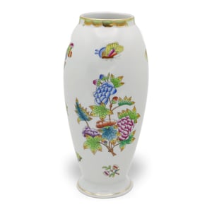 Herend Queen Victoria Large Tall Vase Hand Painted - Rare Butterfly Floral Porcelain Hungary - Vintage Collectible Home Decor