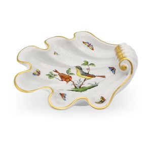 Herend Rothschild Shell Tray - Hand Painted Porcelain - Rare 7446 Pattern - Hungarian Vintage Dish - Bird Motif - Collectible Herend Rothschild Shell Tray - Hand Painted Porcelain - Rare 7446 Pattern - Hungarian Vintage Dish - Bird Motif - Collectible