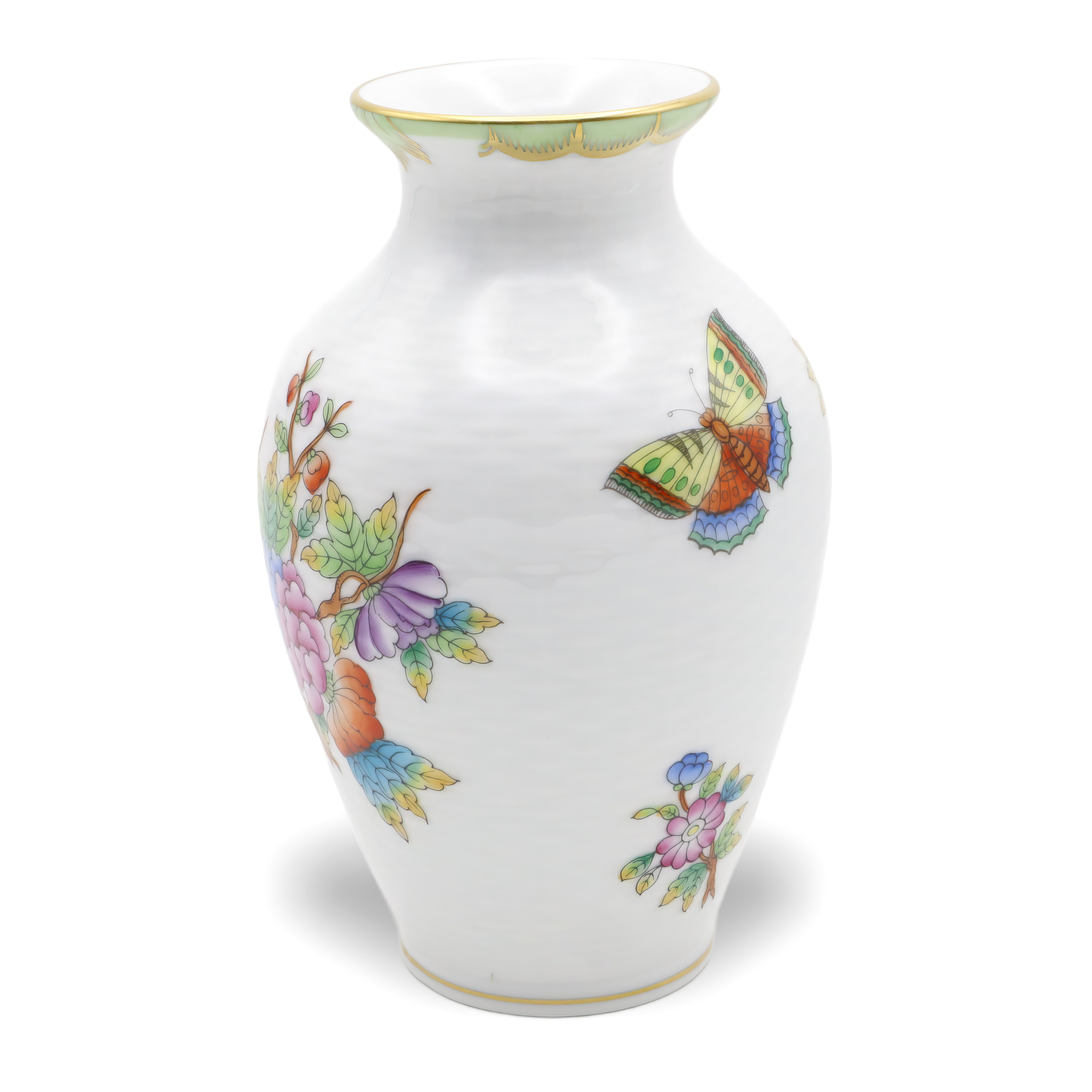 Herend Victoria Basket Weave Floral Vase Front View Thumbnail for Herend Victoria Basket Weave Floral Vase - Queen Victoria VBO - Hand Painted Porcelain - Hungary - Rare Antique Decor