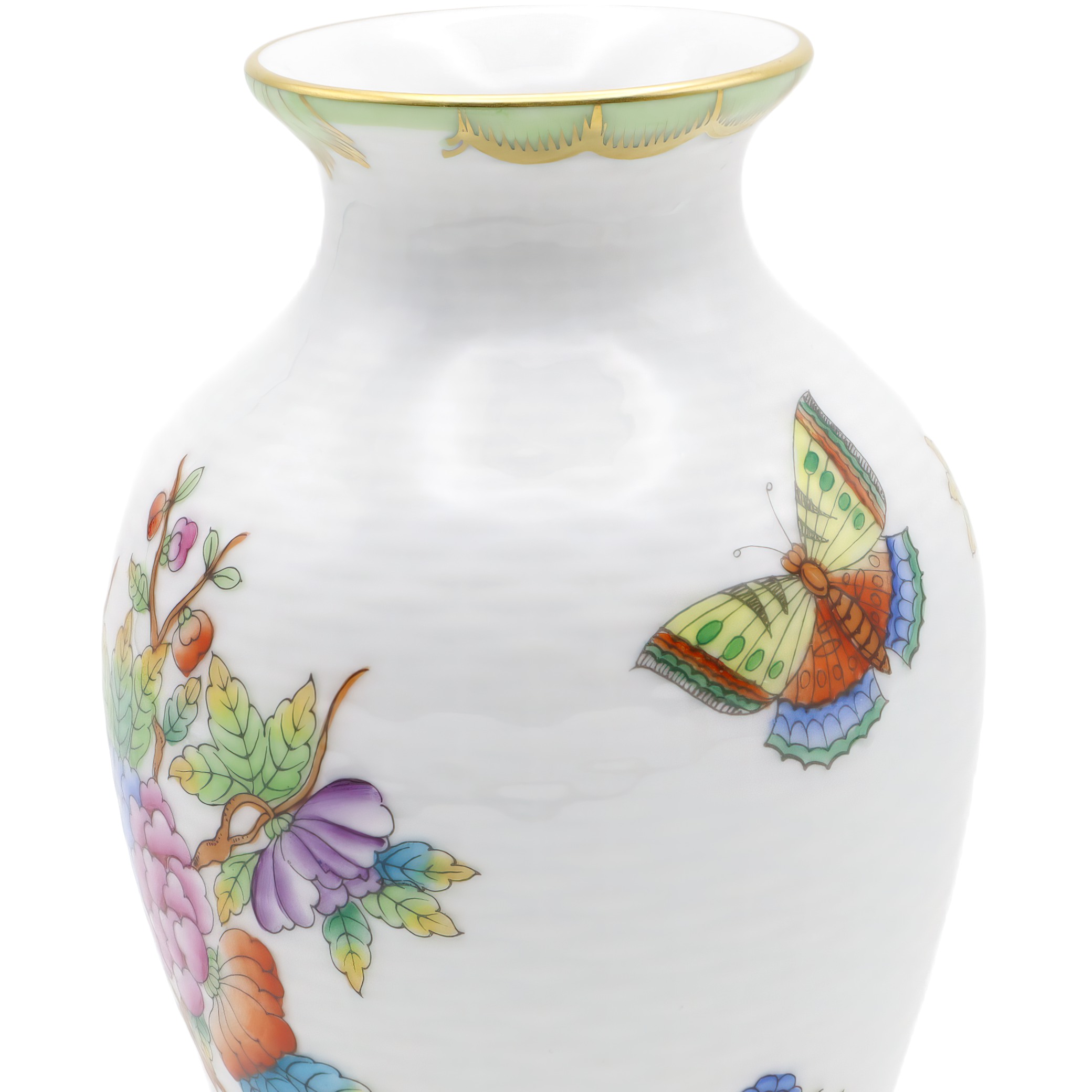 Herend Victoria Basket Weave Floral Vase Detailed Close Up Thumbnail for Herend Victoria Basket Weave Floral Vase - Queen Victoria VBO - Hand Painted Porcelain - Hungary - Rare Antique Decor